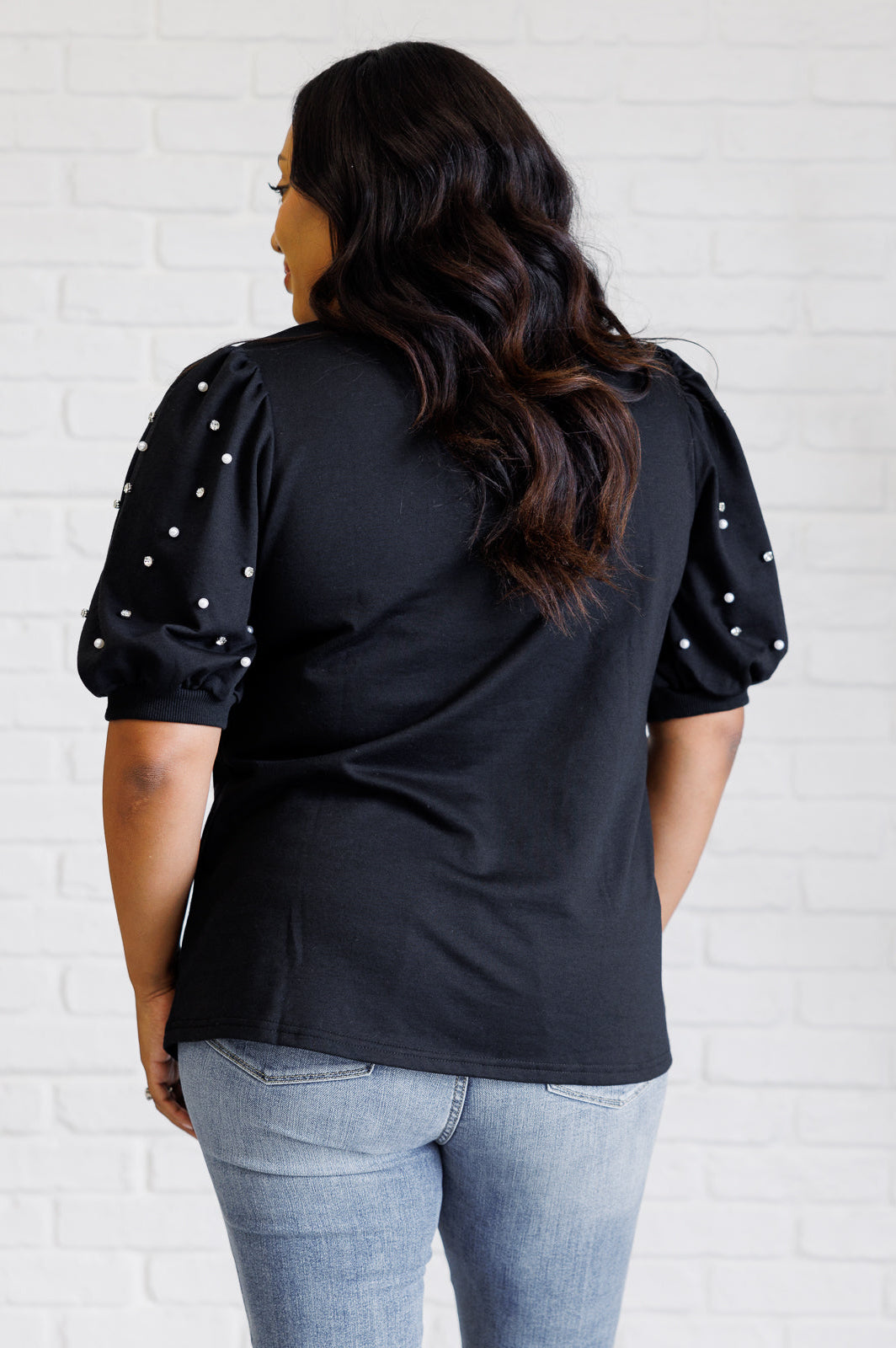 Diamonds and Pearls Puff Sleeve Top in Black-Tops-Stay Foxy Boutique, Florissant, Missouri