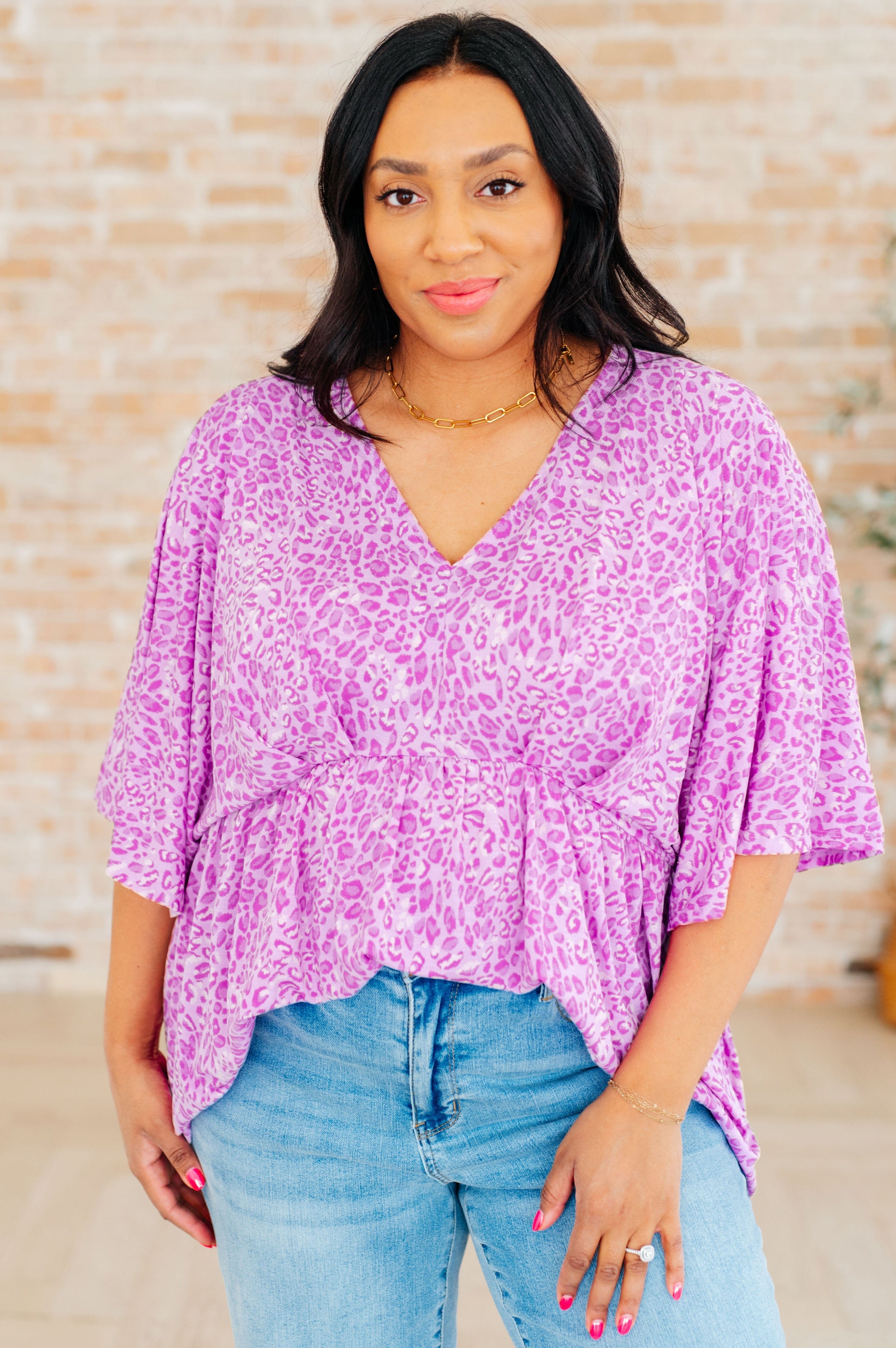 Dreamer Peplum Top in Lavender Leopard-Tops-Stay Foxy Boutique, Florissant, Missouri