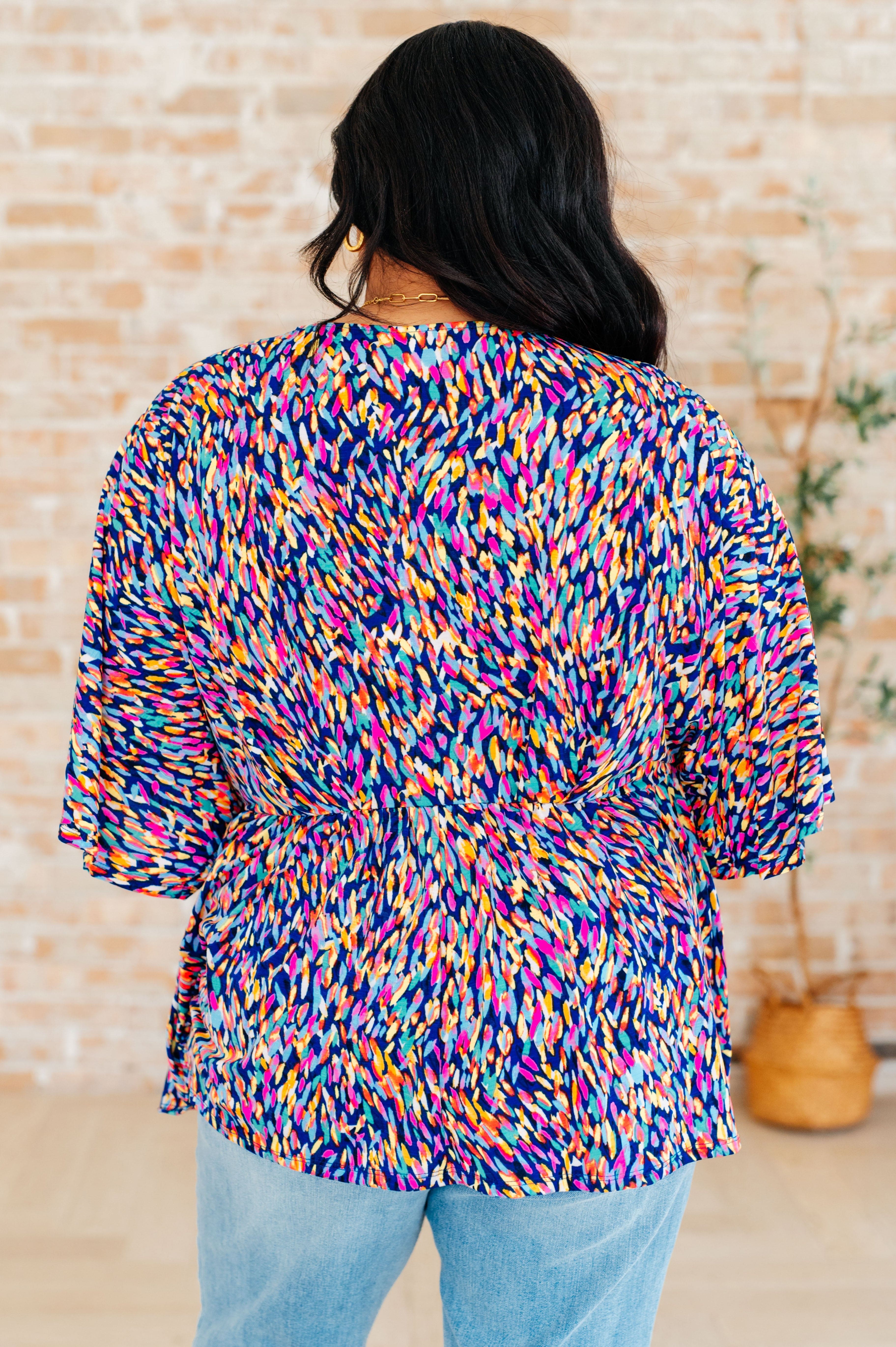 Dreamer Peplum Top in Painted Royal Multi-Tops-Stay Foxy Boutique, Florissant, Missouri