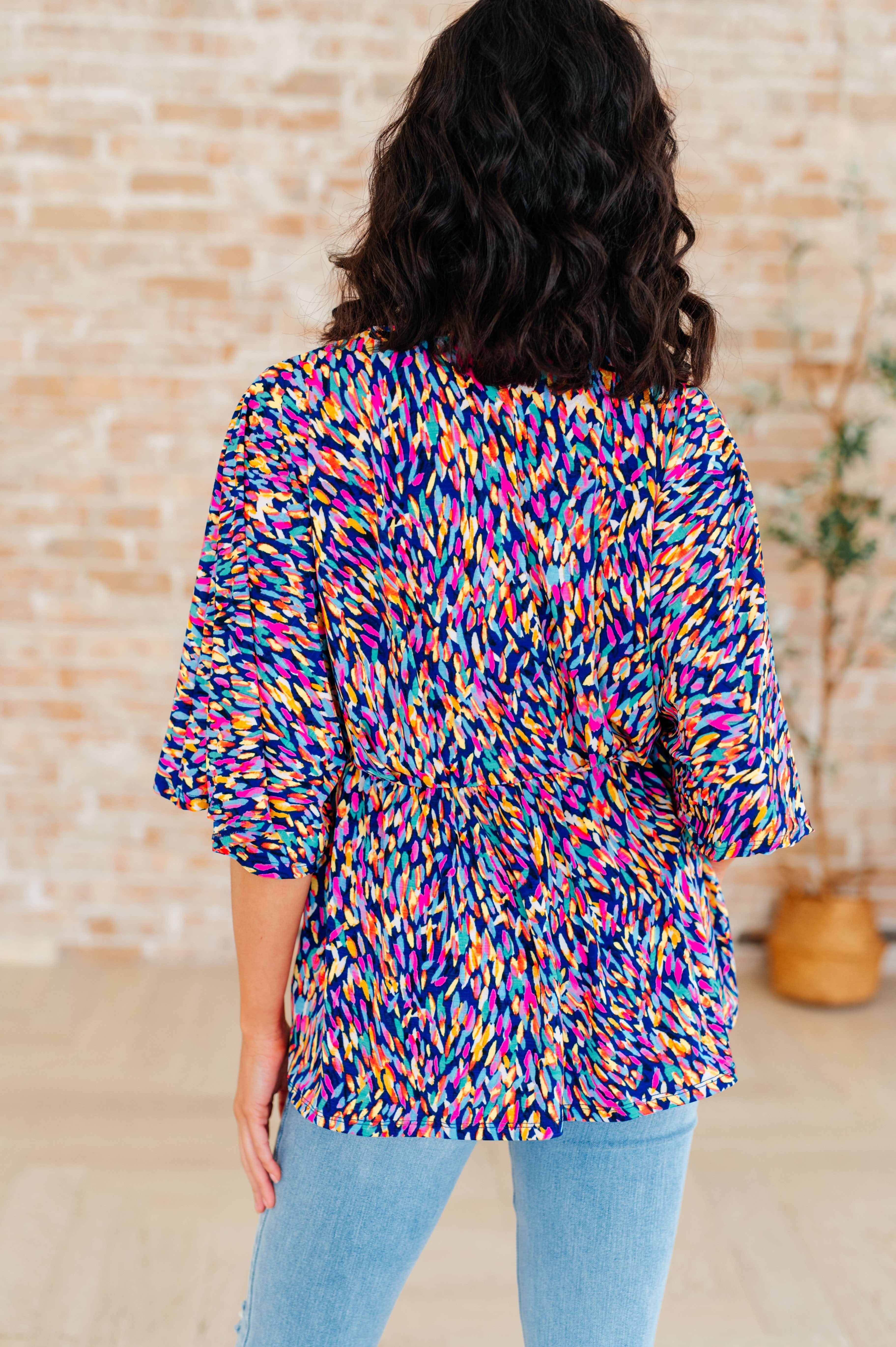 Dreamer Peplum Top in Painted Royal Multi-Tops-Stay Foxy Boutique, Florissant, Missouri