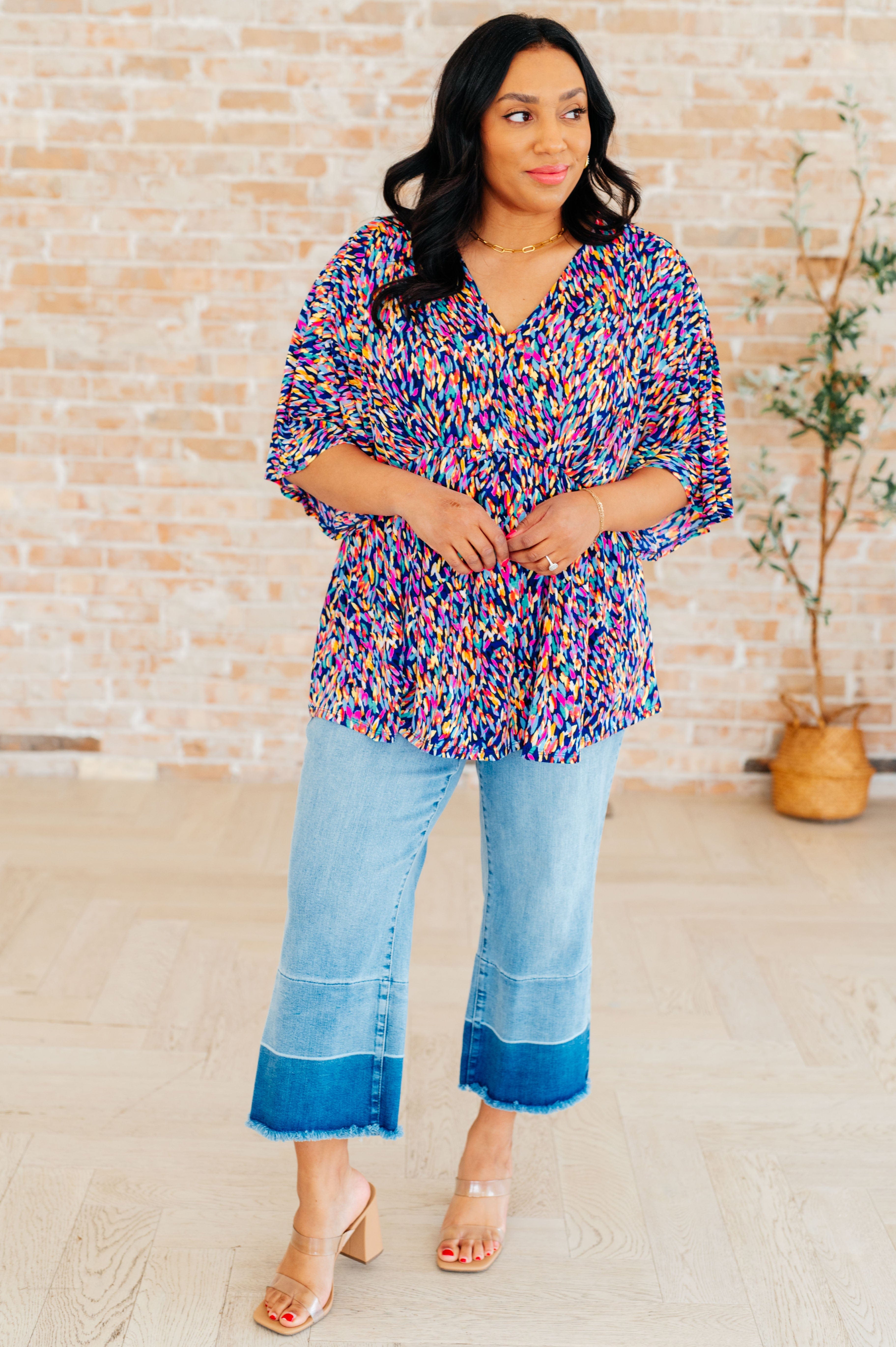 Dreamer Peplum Top in Painted Royal Multi-Tops-Stay Foxy Boutique, Florissant, Missouri