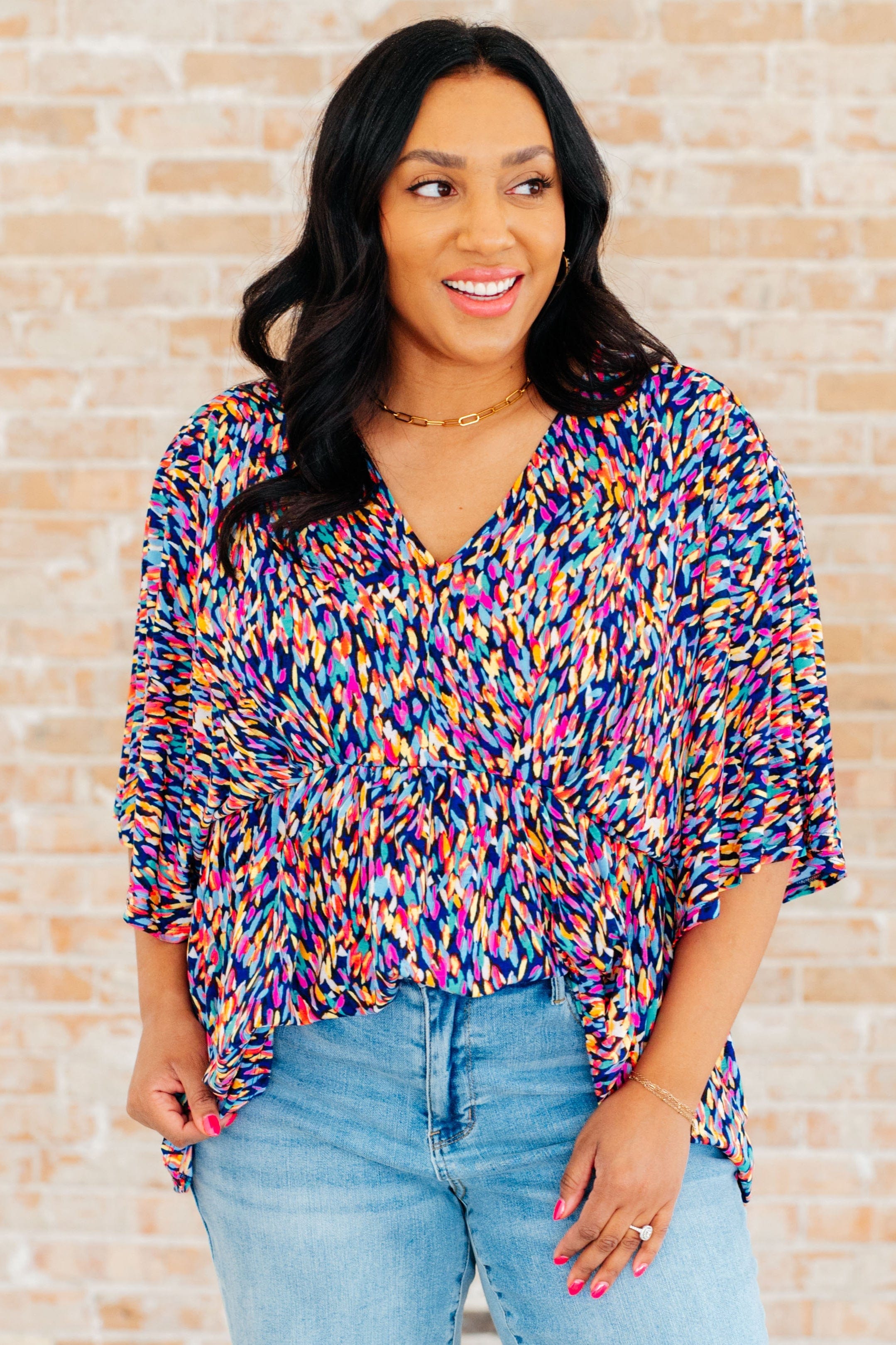 Dreamer Peplum Top in Painted Royal Multi-Tops-Stay Foxy Boutique, Florissant, Missouri
