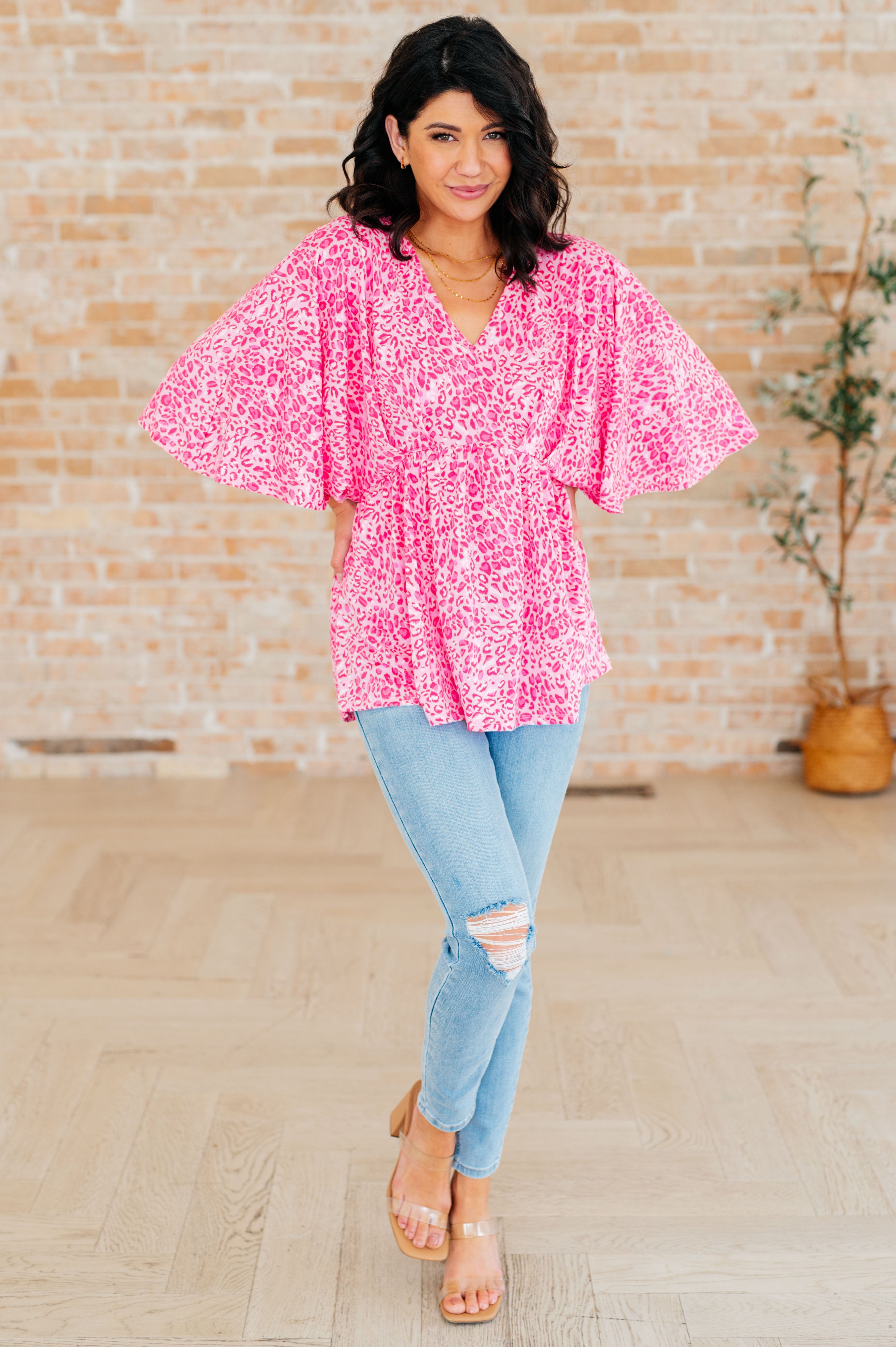Dreamer Peplum Top in Pink Leopard-Tops-Stay Foxy Boutique, Florissant, Missouri