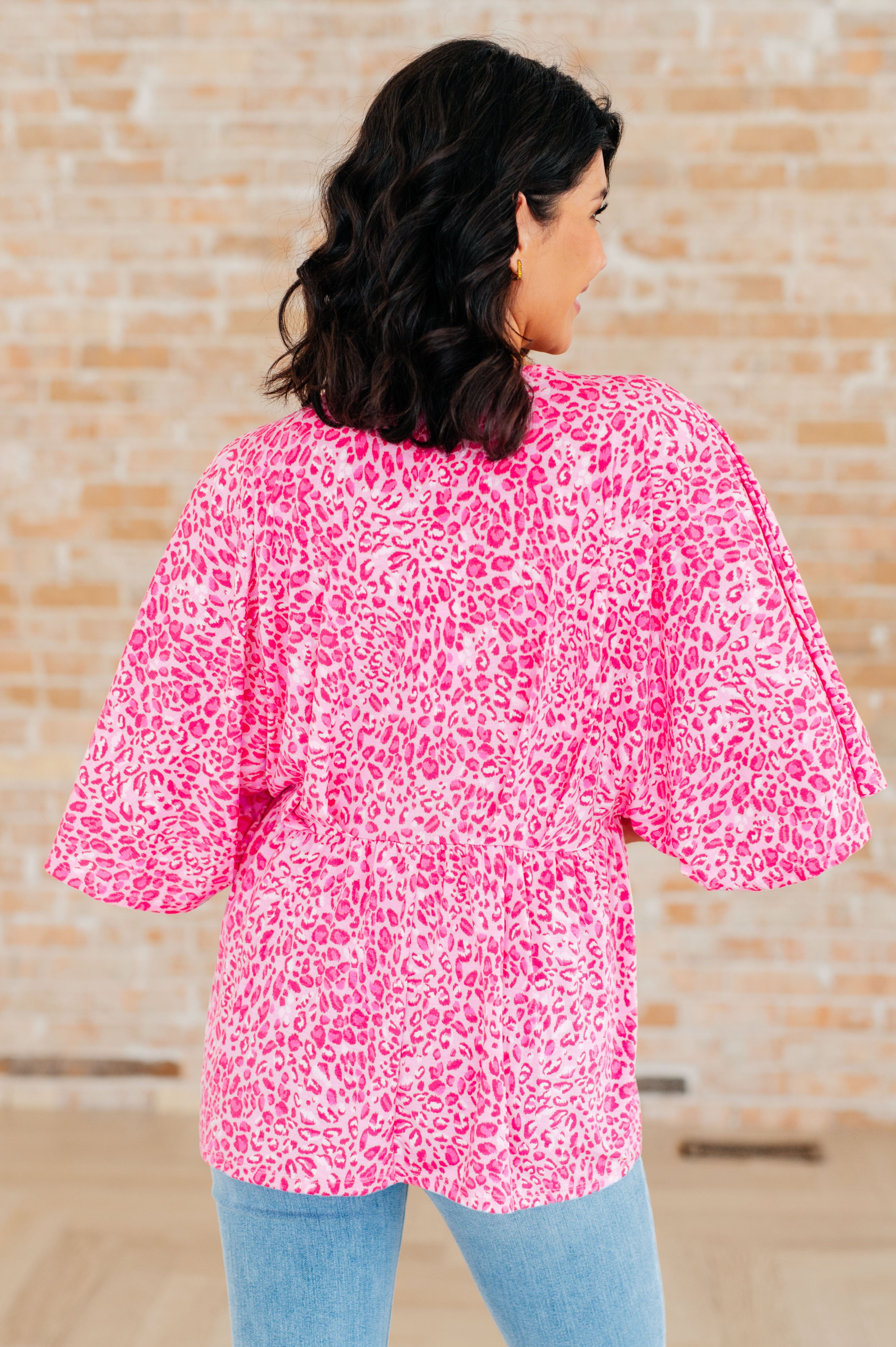 Dreamer Peplum Top in Pink Leopard-Tops-Stay Foxy Boutique, Florissant, Missouri