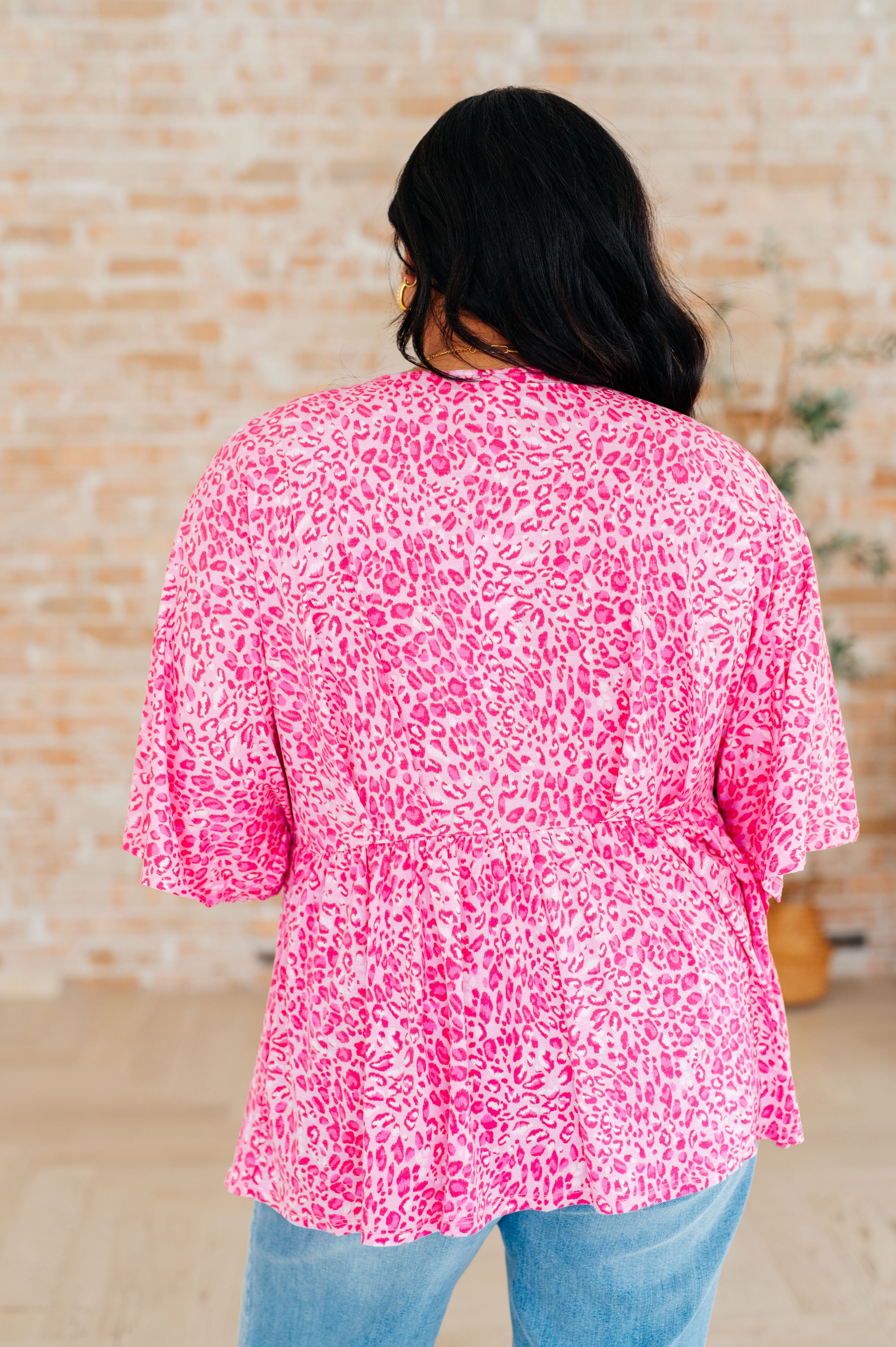 Dreamer Peplum Top in Pink Leopard-Tops-Stay Foxy Boutique, Florissant, Missouri