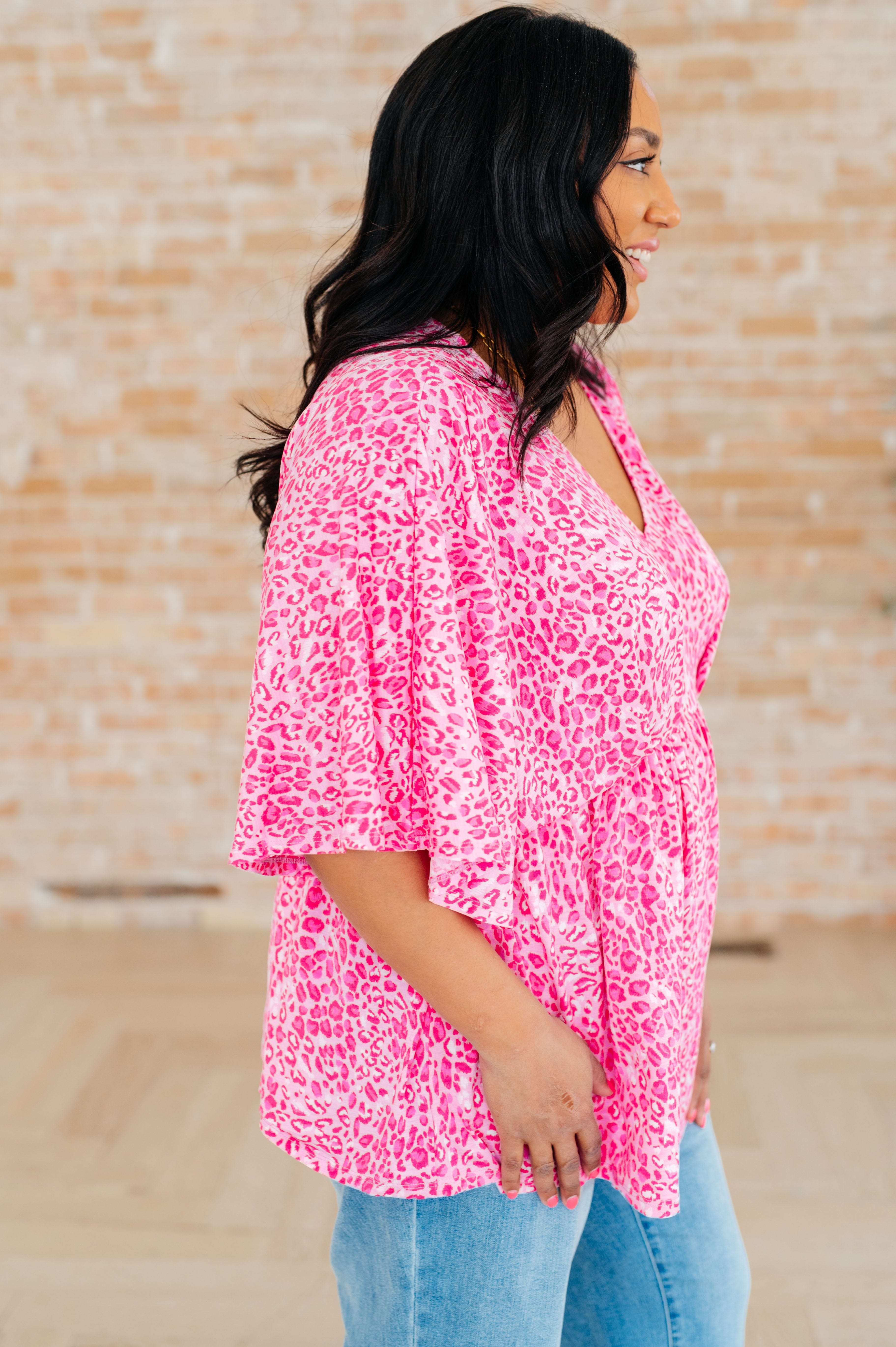 Dreamer Peplum Top in Pink Leopard-Tops-Stay Foxy Boutique, Florissant, Missouri