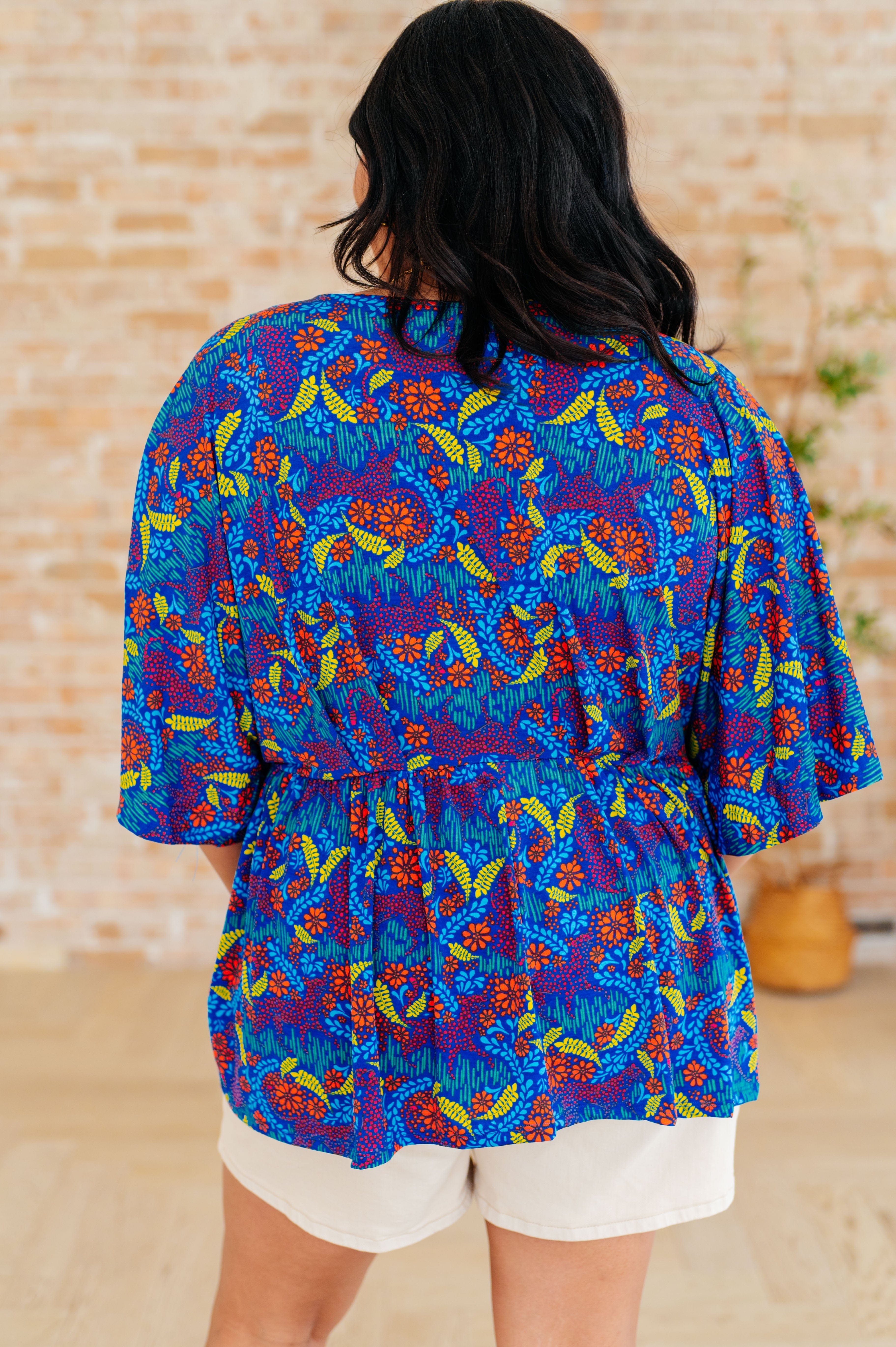 Dreamer Peplum Top in Royal and Red Abstract-Tops-Stay Foxy Boutique, Florissant, Missouri