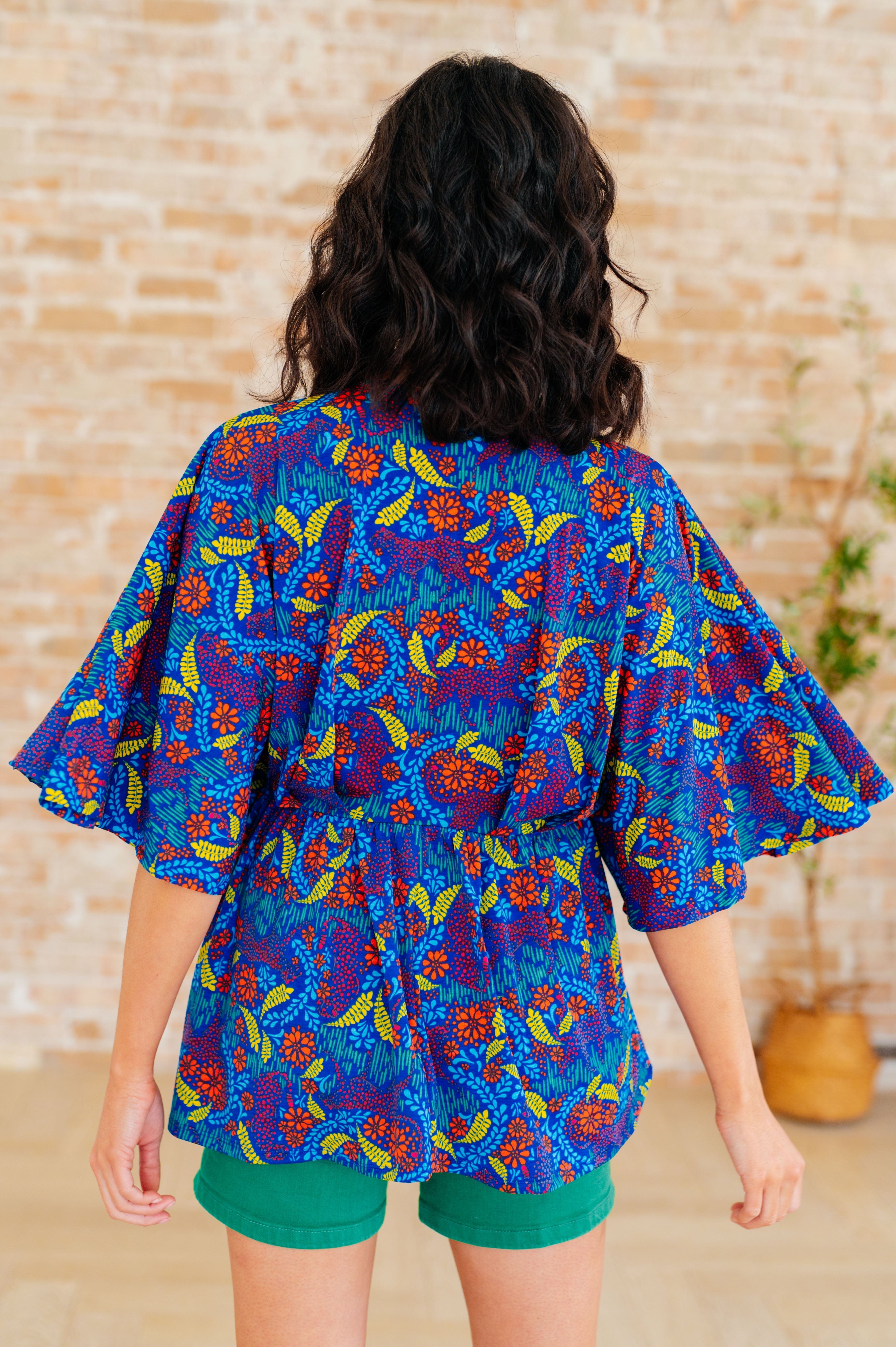 Dreamer Peplum Top in Royal and Red Abstract-Tops-Stay Foxy Boutique, Florissant, Missouri