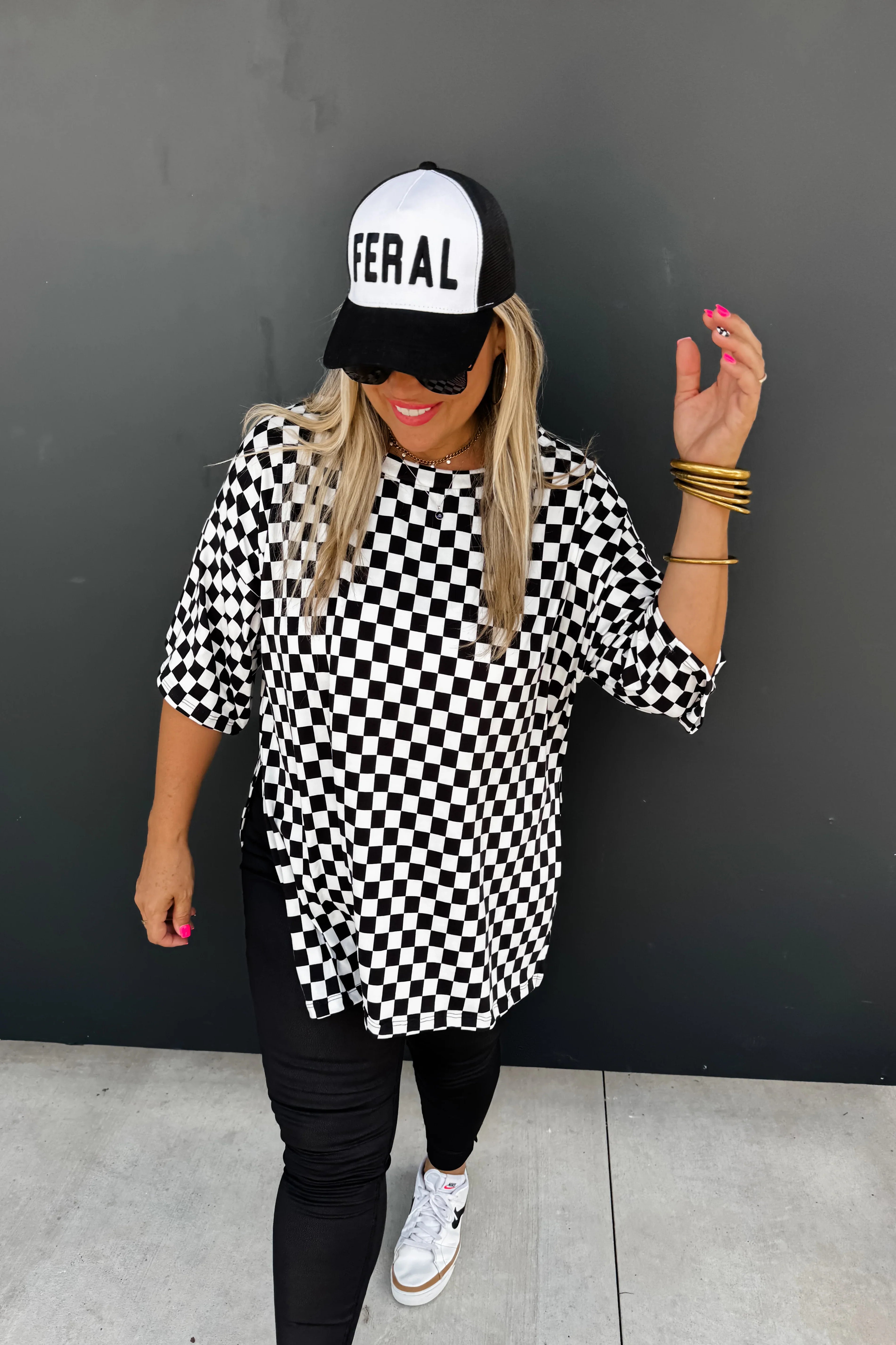 PREORDER: Check Me Out Side Slit Top-Womens-Stay Foxy Boutique, Florissant, Missouri