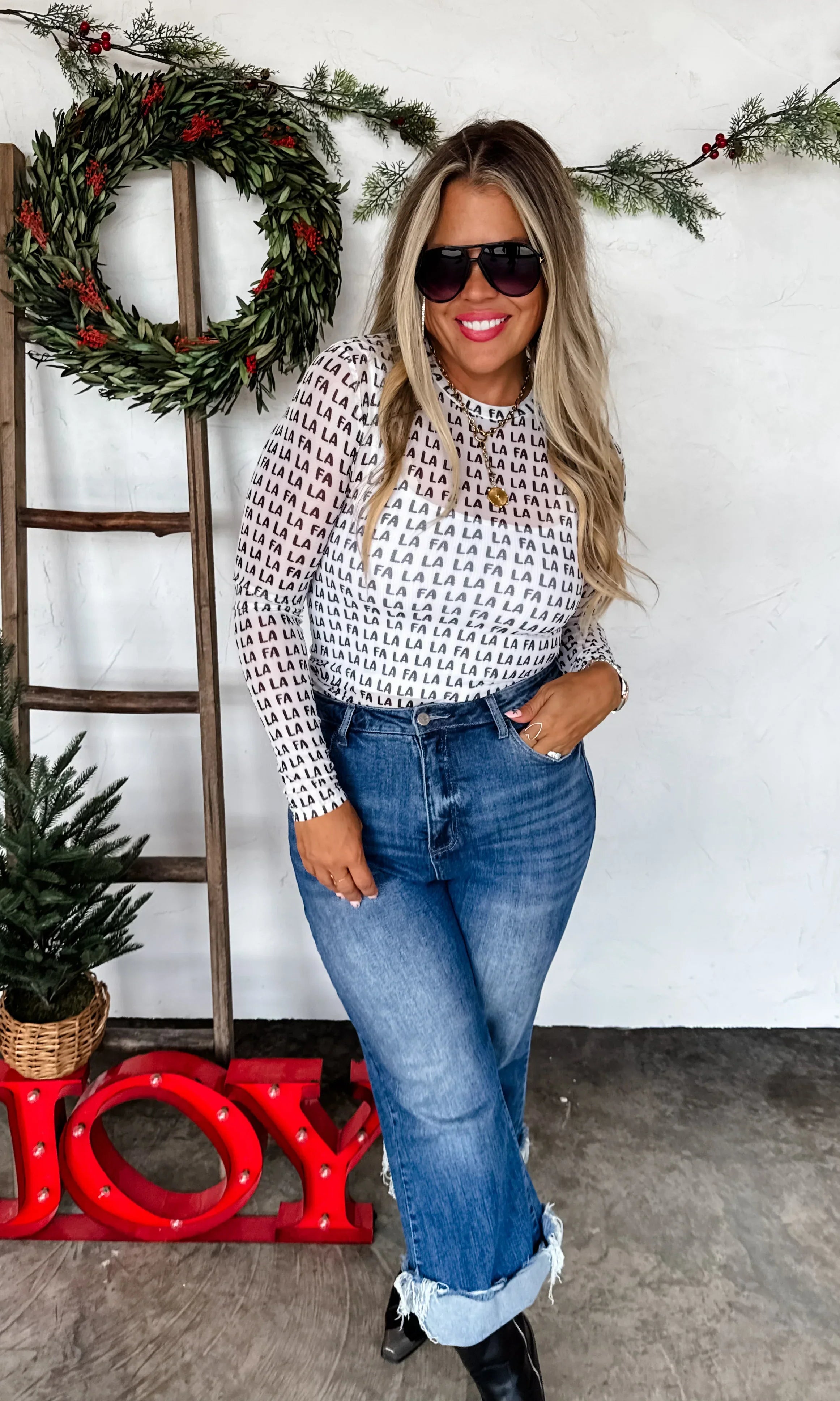 PREORDER: Christmas Printed Mesh Tops-Womens-Stay Foxy Boutique, Florissant, Missouri