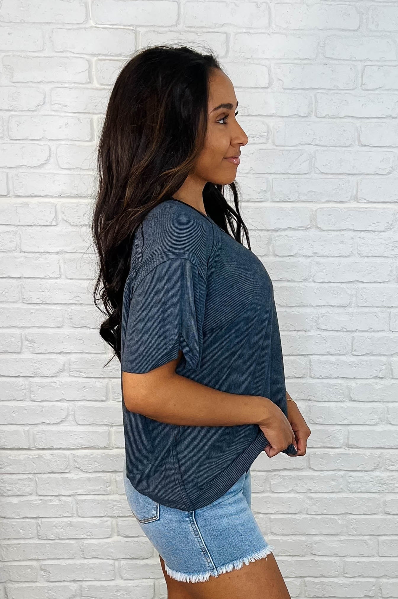 Easy Style Basic Mineral Wash Top in Ash Black-Womens-Stay Foxy Boutique, Florissant, Missouri
