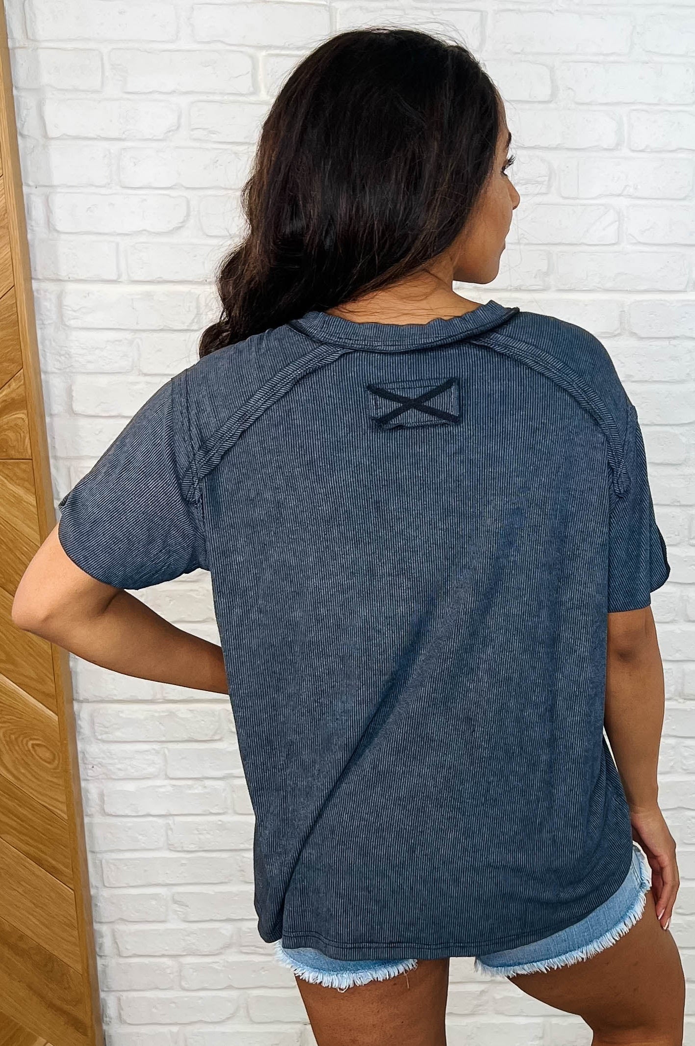 Easy Style Basic Mineral Wash Top in Ash Black-Womens-Stay Foxy Boutique, Florissant, Missouri