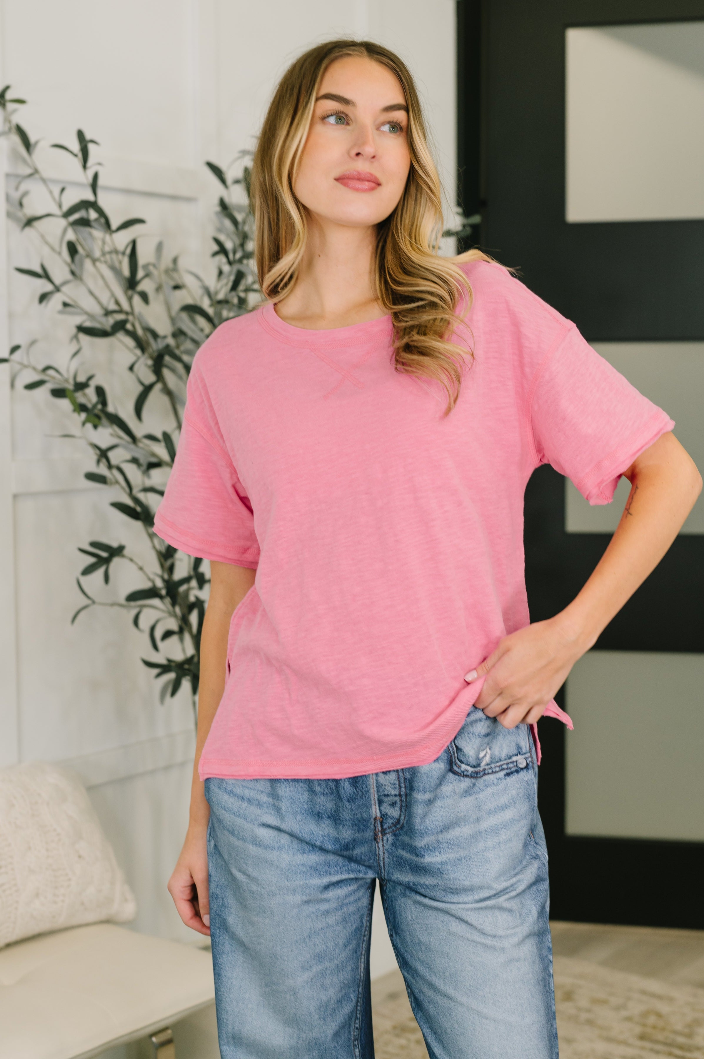 Effortless Edit Boxy Tee in Candy Pink-Womens-Stay Foxy Boutique, Florissant, Missouri