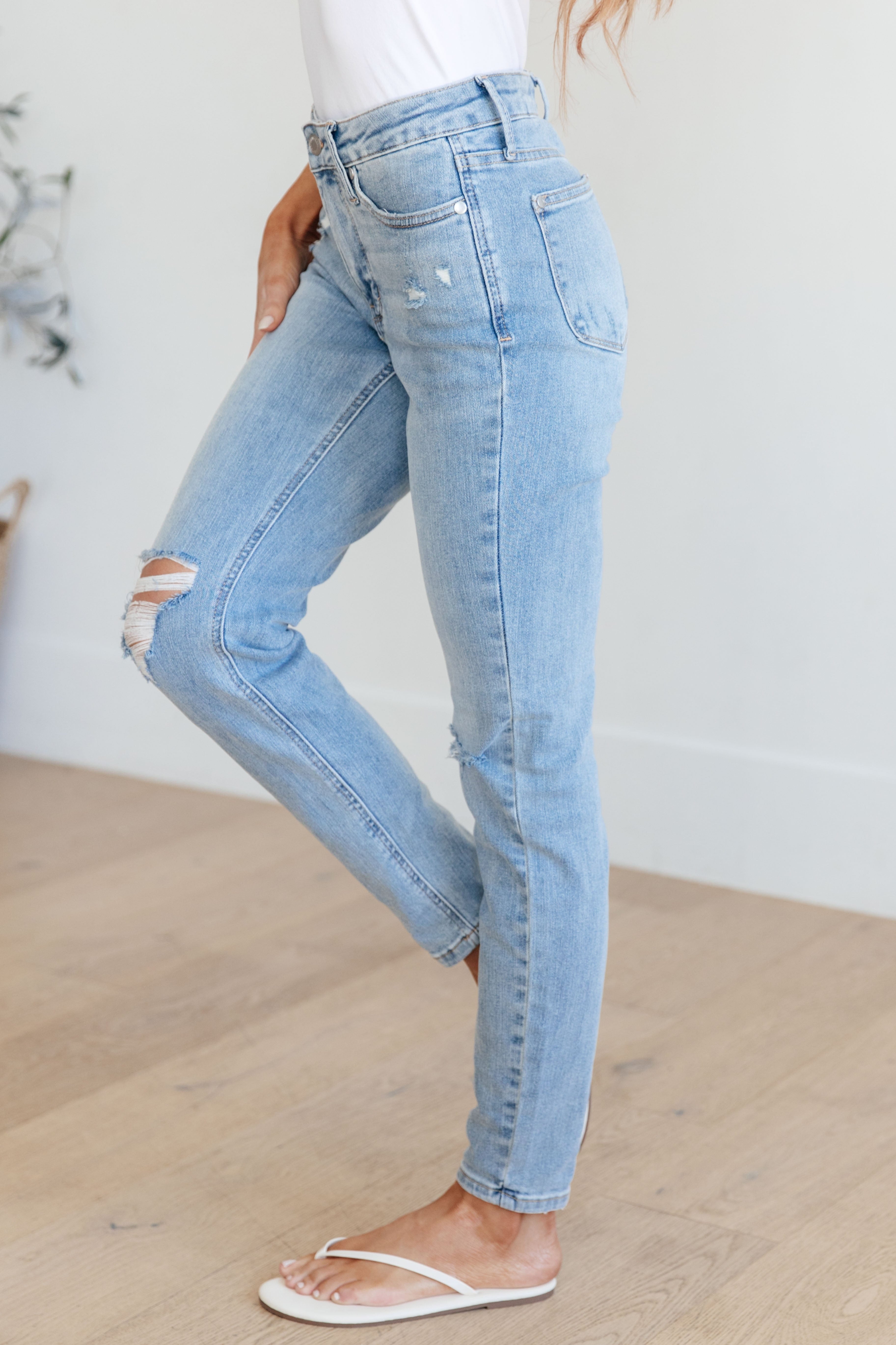 Eloise Mid Rise Control Top Distressed Skinny Jeans-Womens-Stay Foxy Boutique, Florissant, Missouri