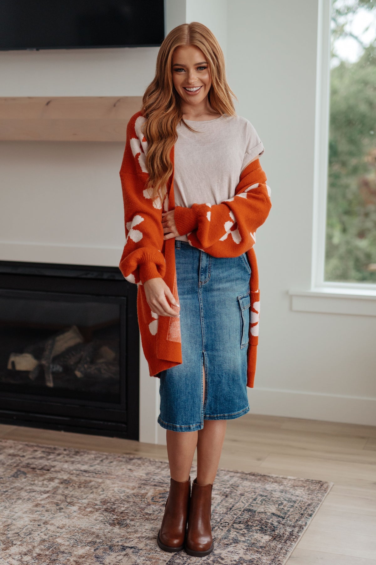 Enough Anyways Floral Cardigan in Burnt Orange-Layers-Stay Foxy Boutique, Florissant, Missouri