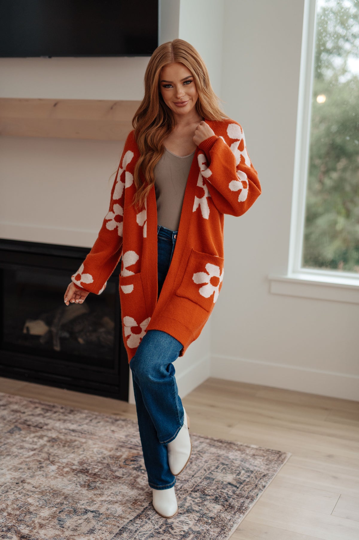 Enough Anyways Floral Cardigan in Burnt Orange-Layers-Stay Foxy Boutique, Florissant, Missouri