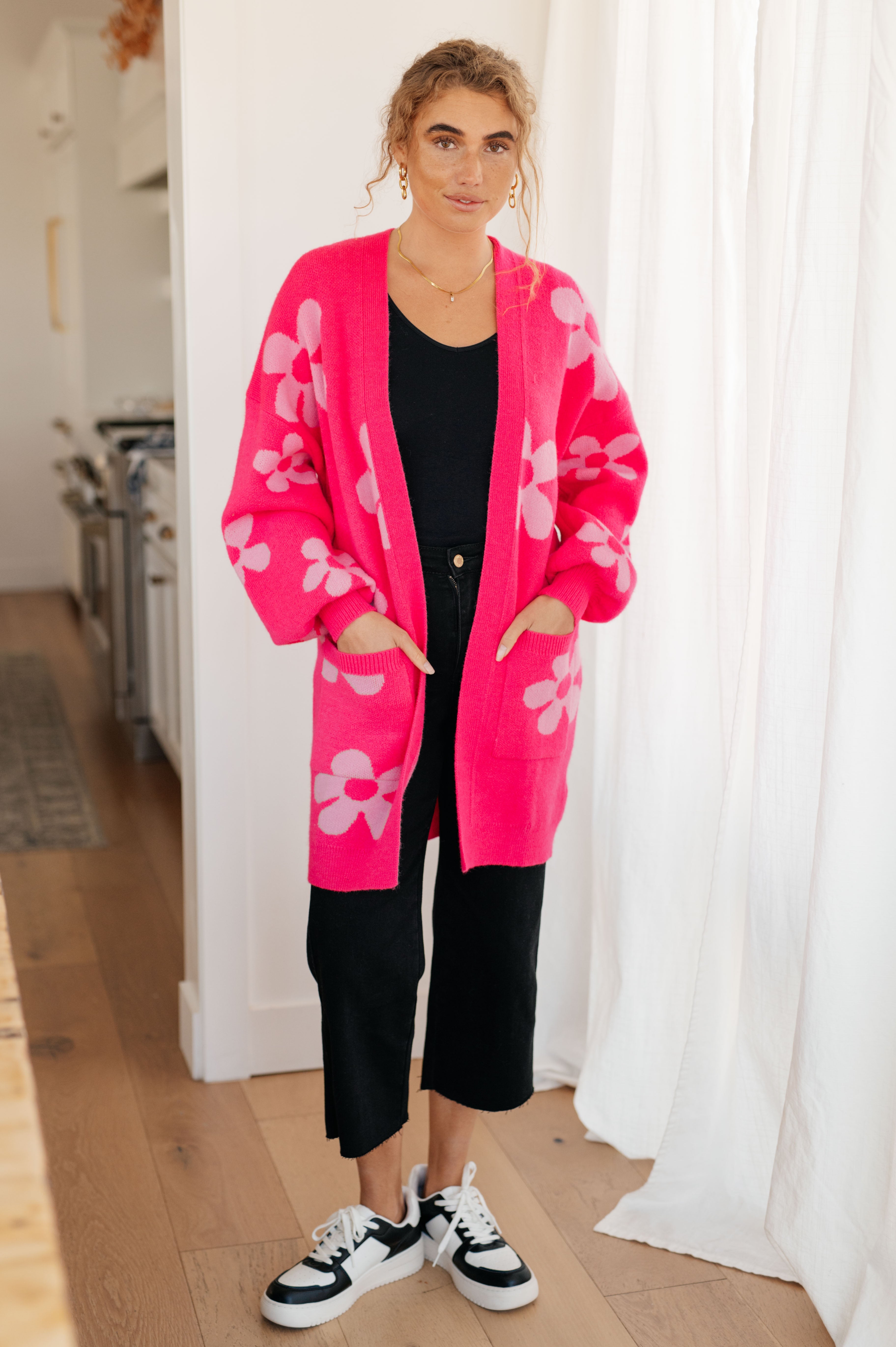 Enough Anyways Floral Cardigan in Pink-Layers-Stay Foxy Boutique, Florissant, Missouri