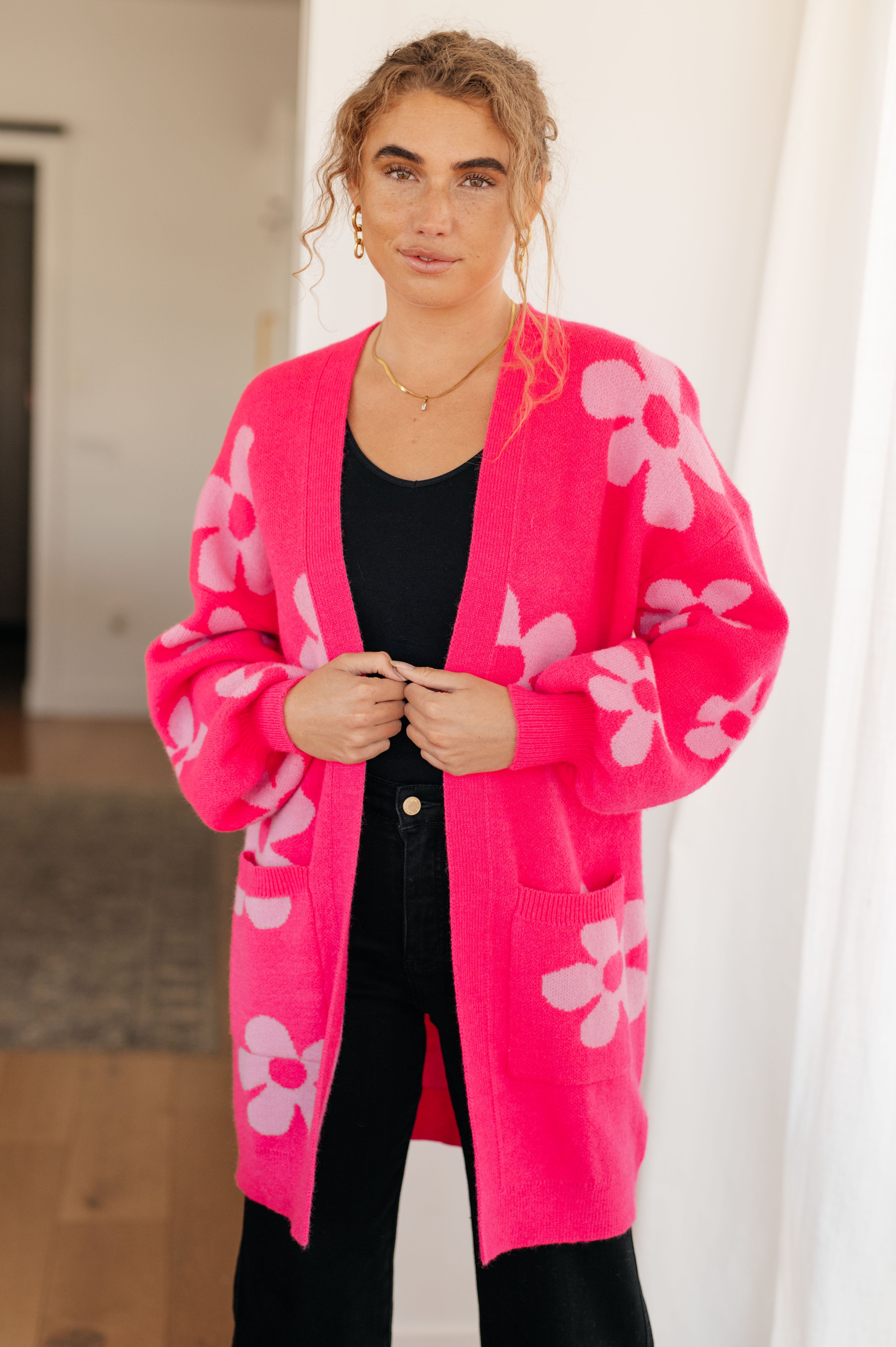 Enough Anyways Floral Cardigan in Pink-Layers-Stay Foxy Boutique, Florissant, Missouri