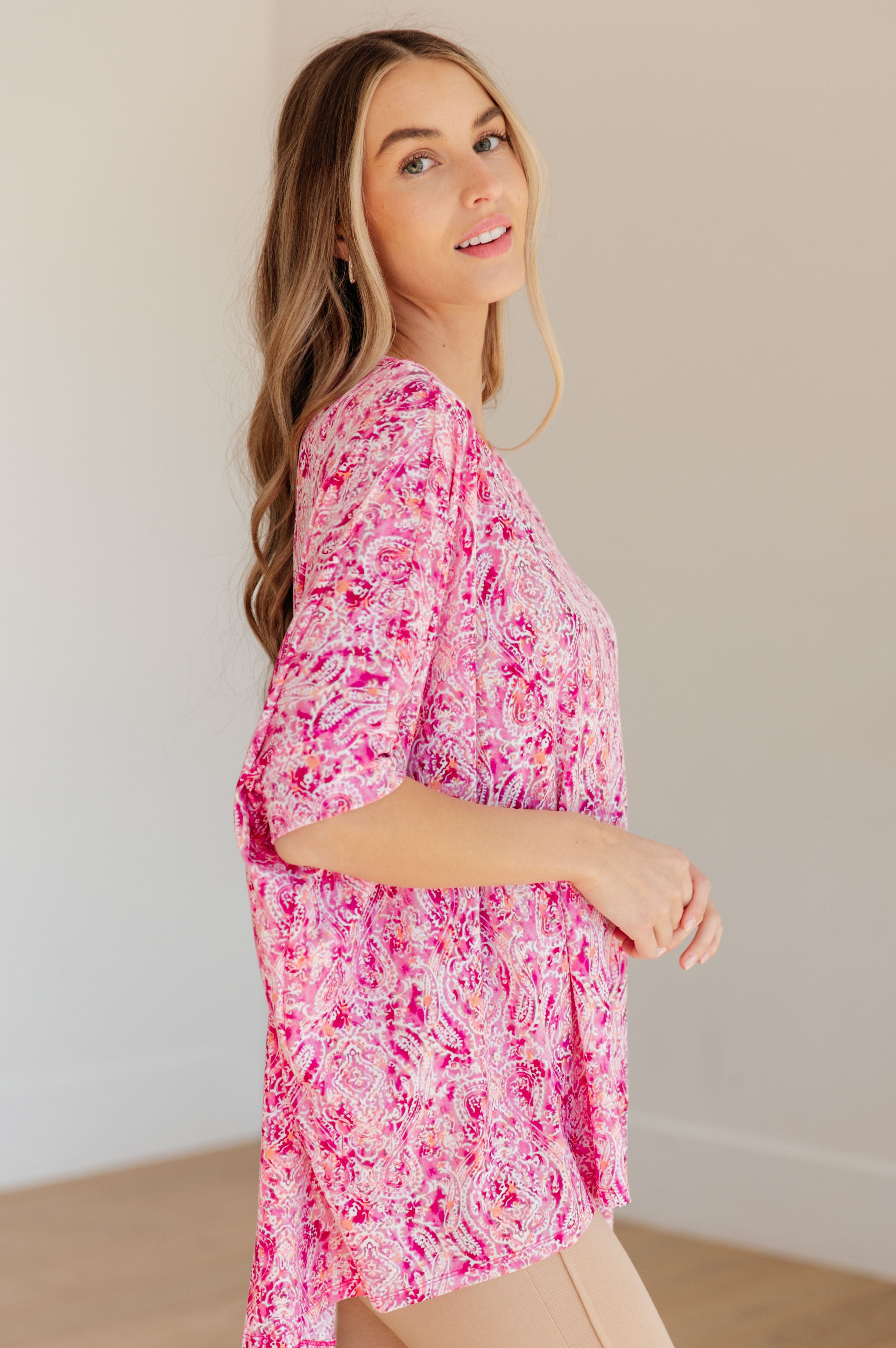 Essential Blouse in Fuchsia and White Paisley-Womens-Stay Foxy Boutique, Florissant, Missouri