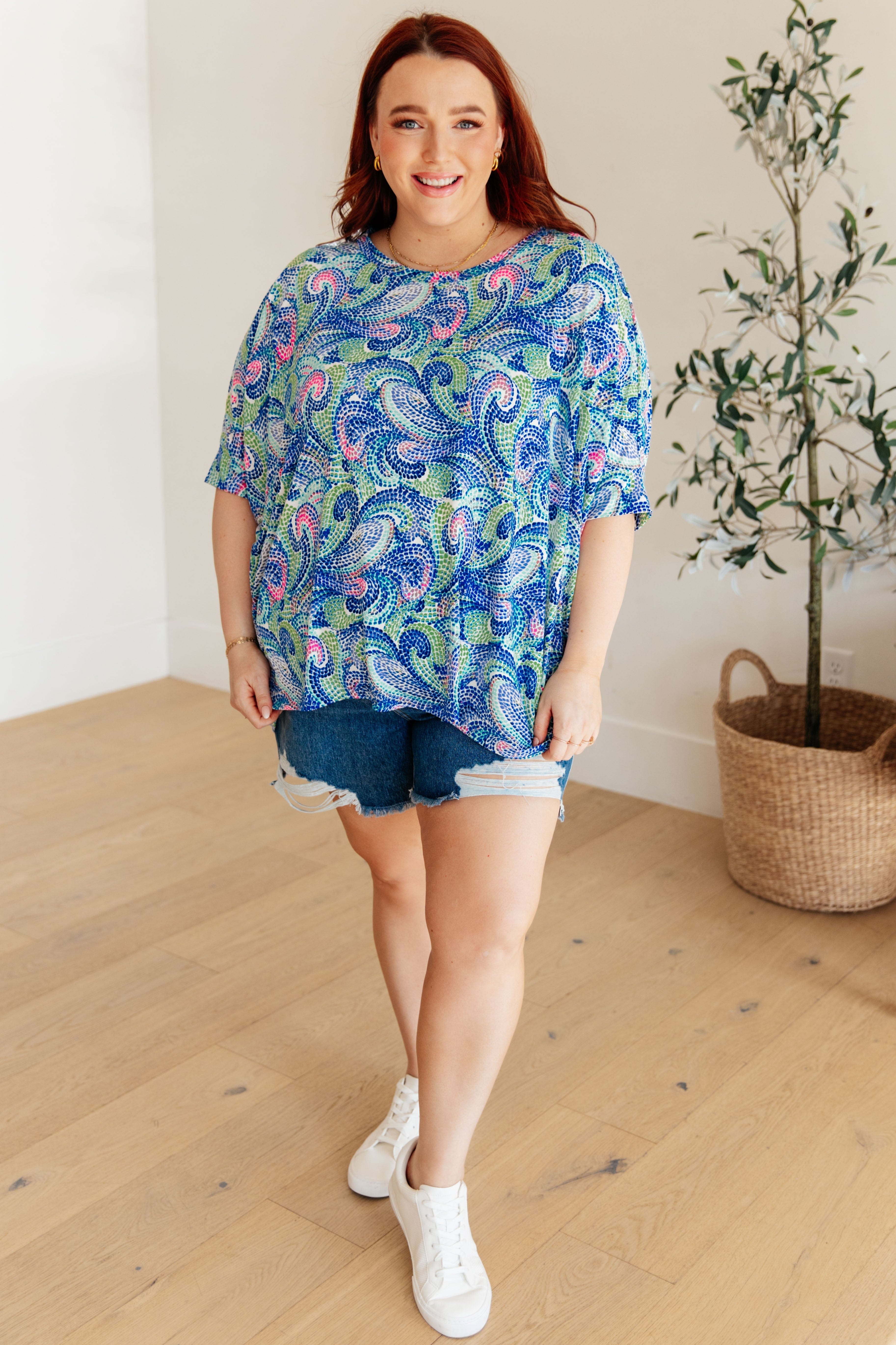 Essential Blouse in Painted Blue Mix-Womens-Stay Foxy Boutique, Florissant, Missouri