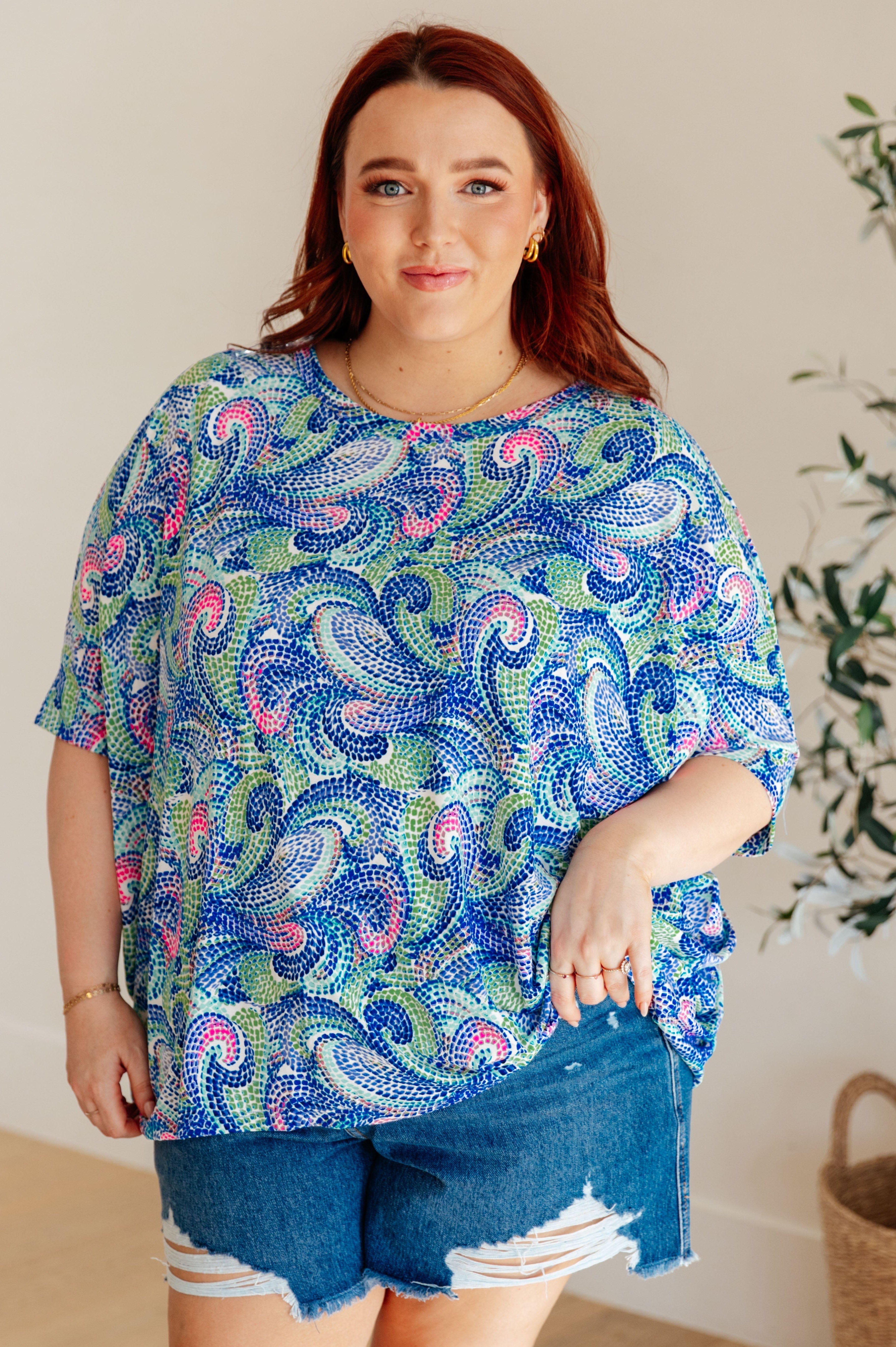 Essential Blouse in Painted Blue Mix-Womens-Stay Foxy Boutique, Florissant, Missouri