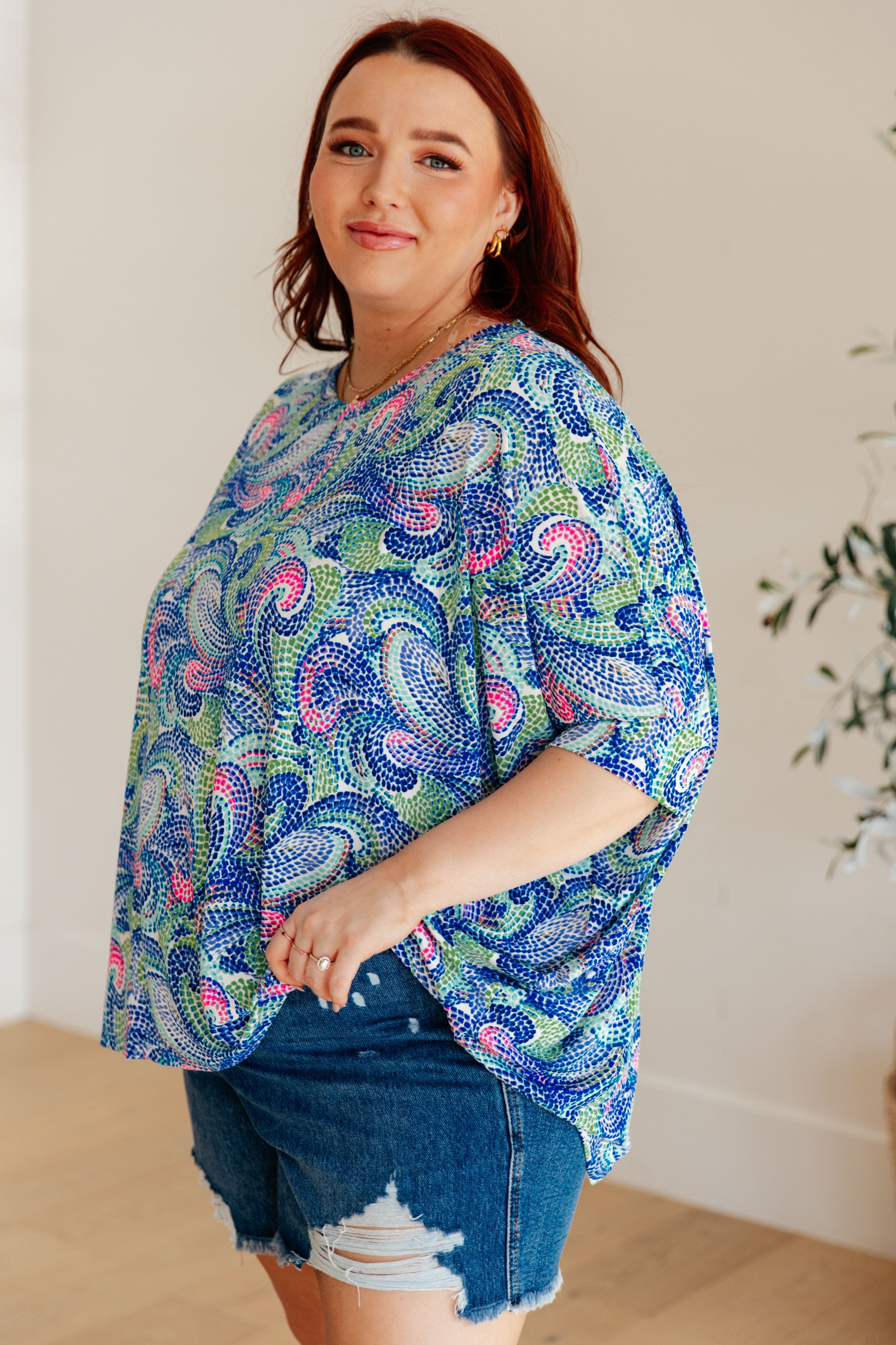 Essential Blouse in Painted Blue Mix-Womens-Stay Foxy Boutique, Florissant, Missouri