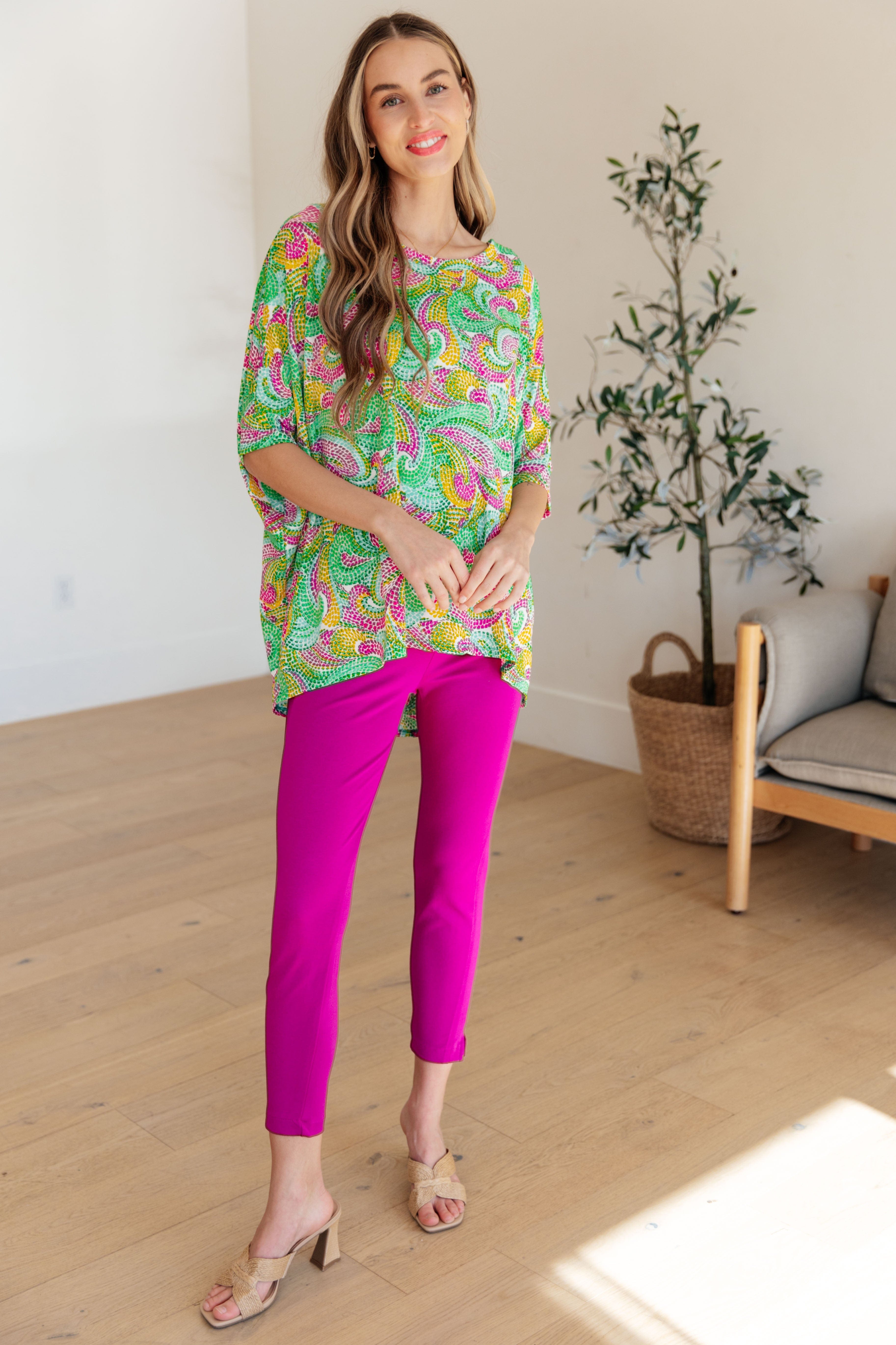 Essential Blouse in Painted Green and Pink-Womens-Stay Foxy Boutique, Florissant, Missouri