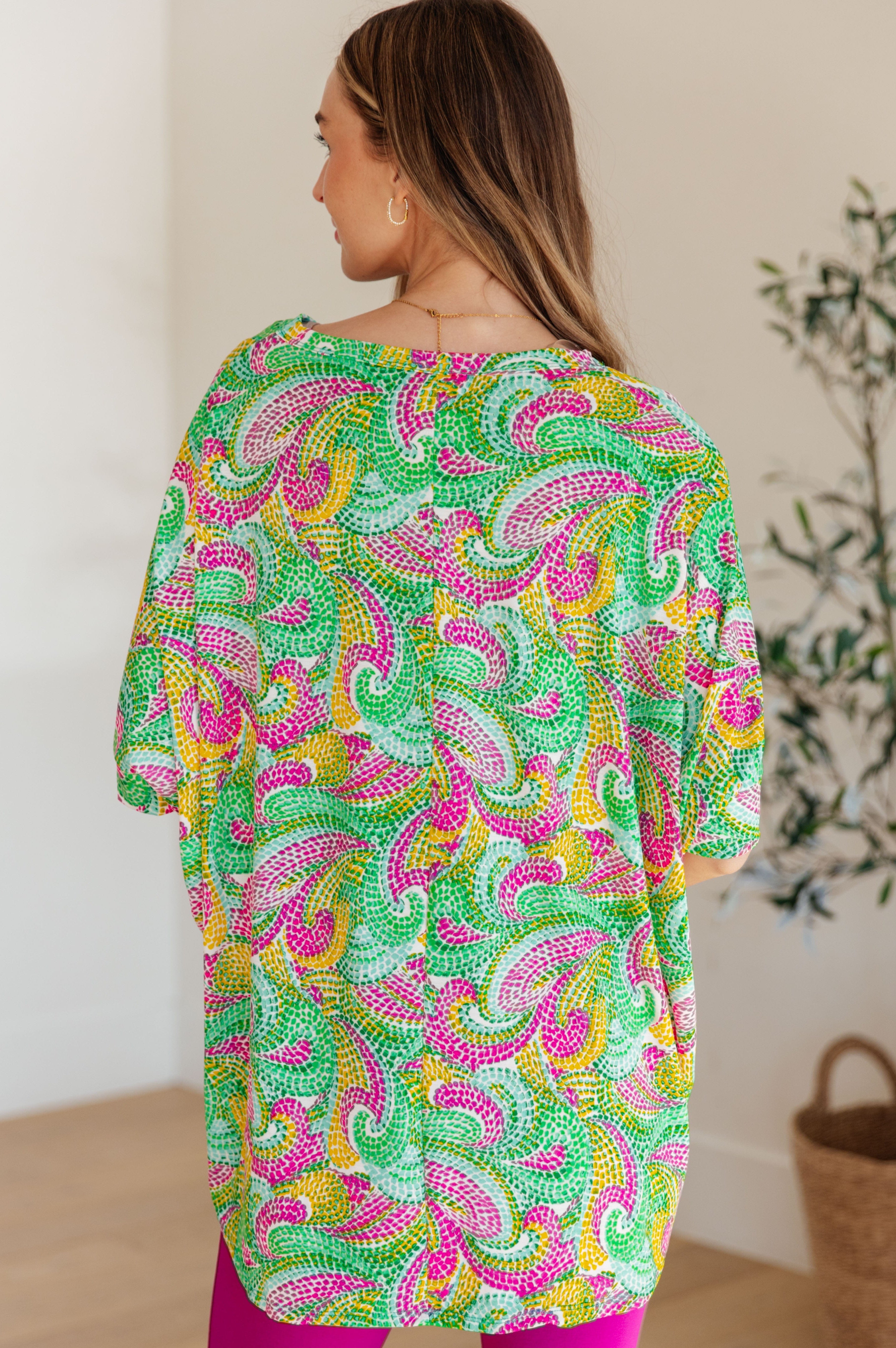 Essential Blouse in Painted Green and Pink-Womens-Stay Foxy Boutique, Florissant, Missouri