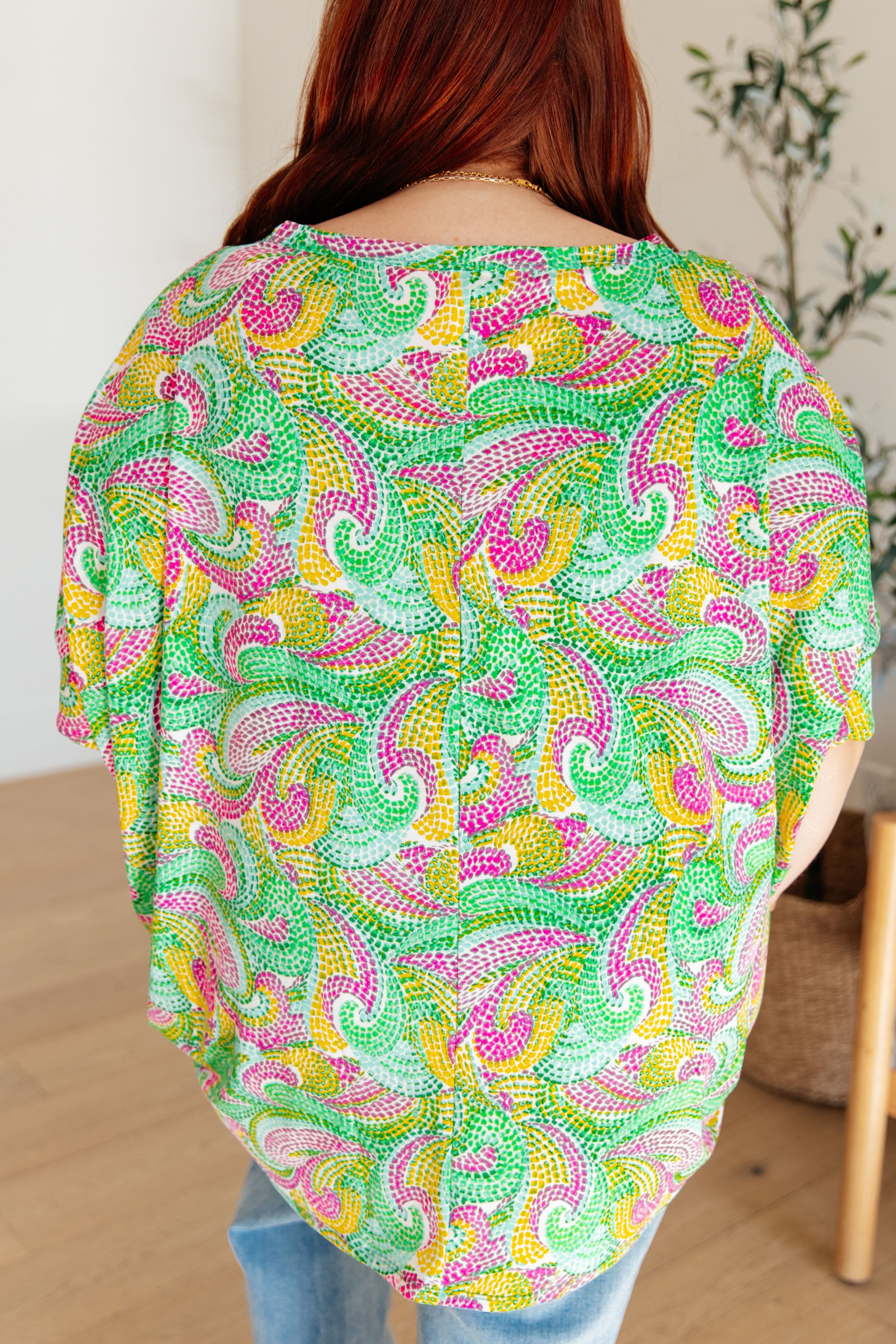 Essential Blouse in Painted Green and Pink-Womens-Stay Foxy Boutique, Florissant, Missouri