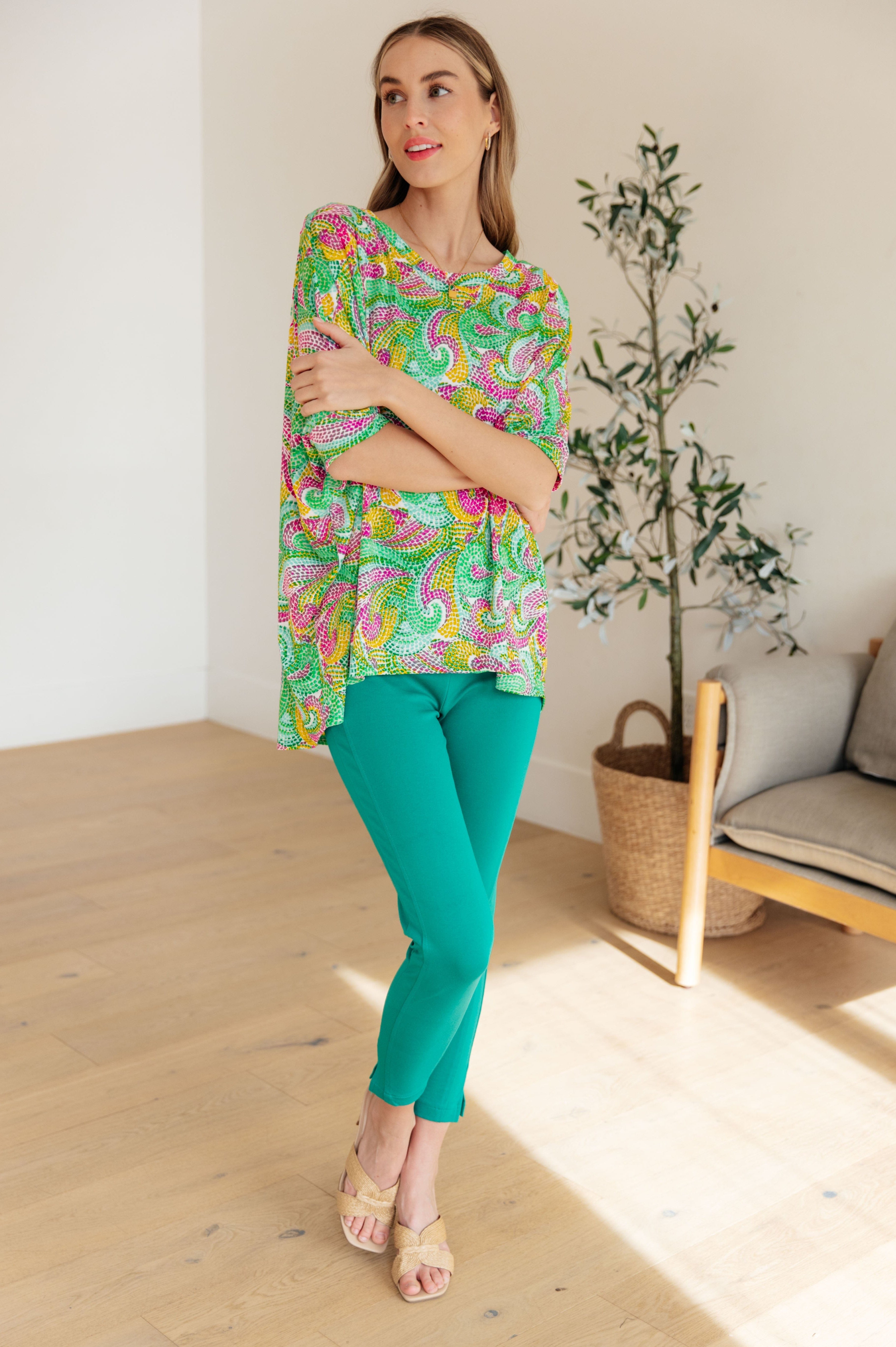 Essential Blouse in Painted Green and Pink-Womens-Stay Foxy Boutique, Florissant, Missouri