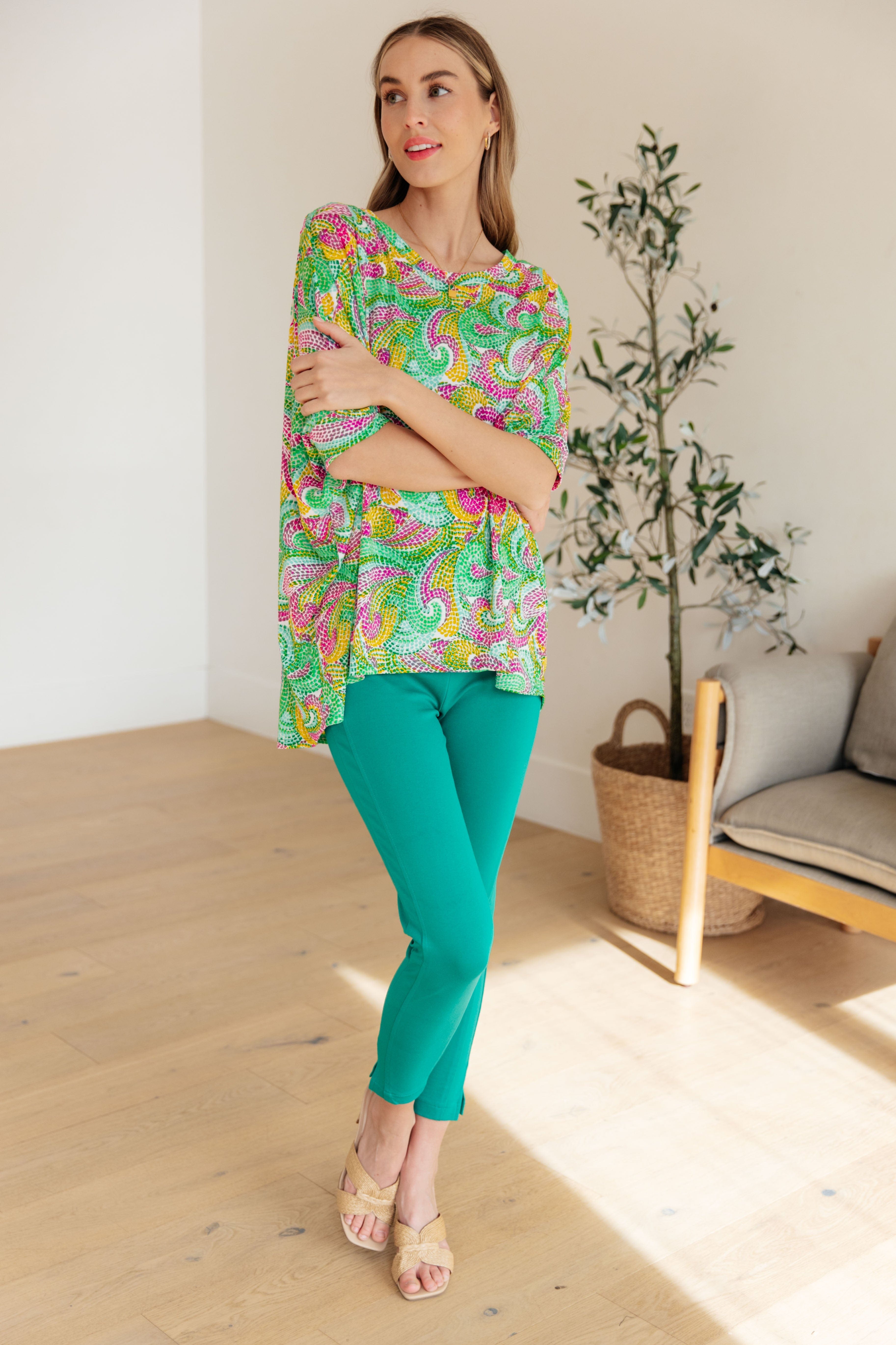 Essential Blouse in Painted Green and Pink-Womens-Stay Foxy Boutique, Florissant, Missouri