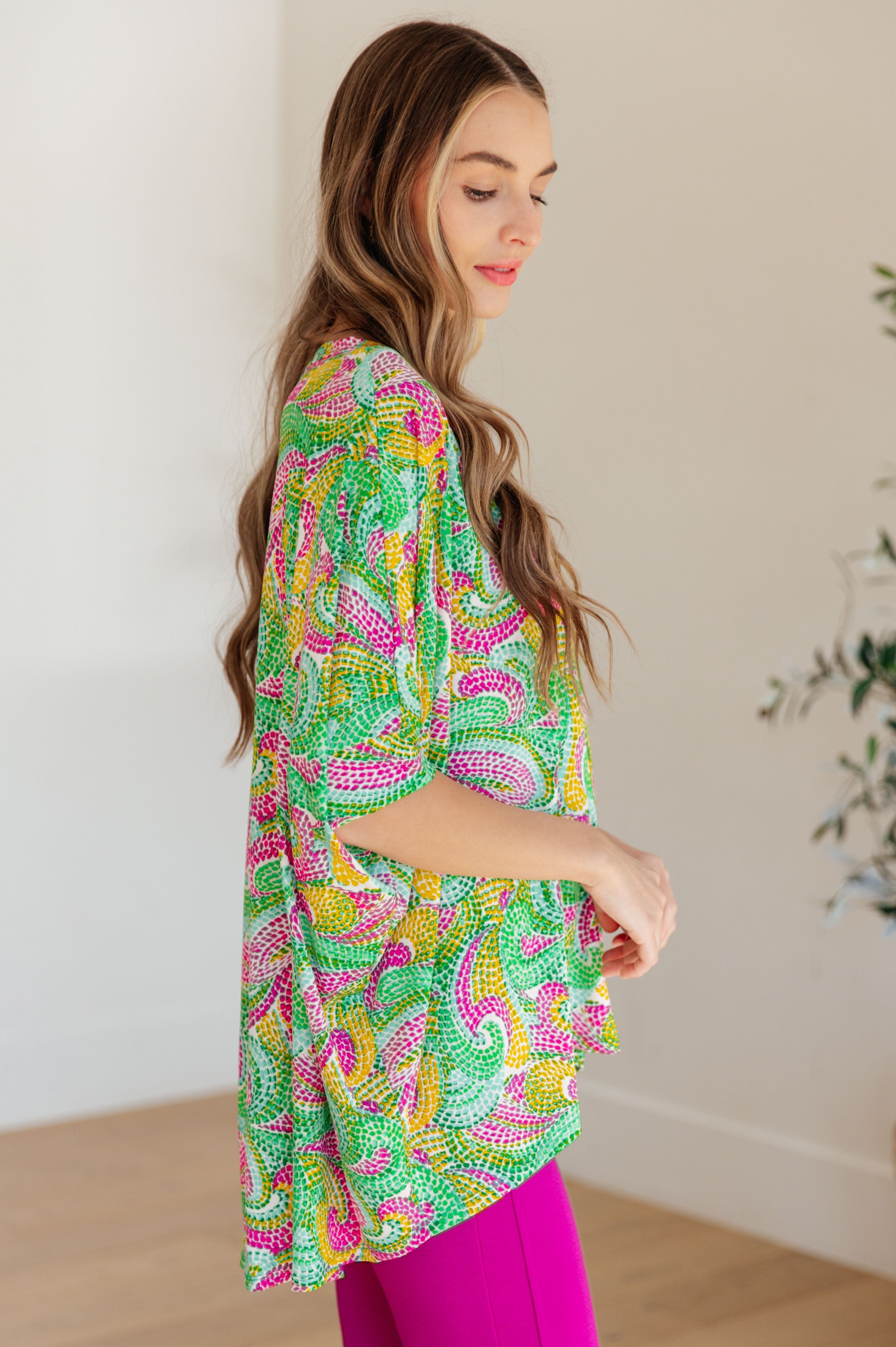 Essential Blouse in Painted Green and Pink-Womens-Stay Foxy Boutique, Florissant, Missouri