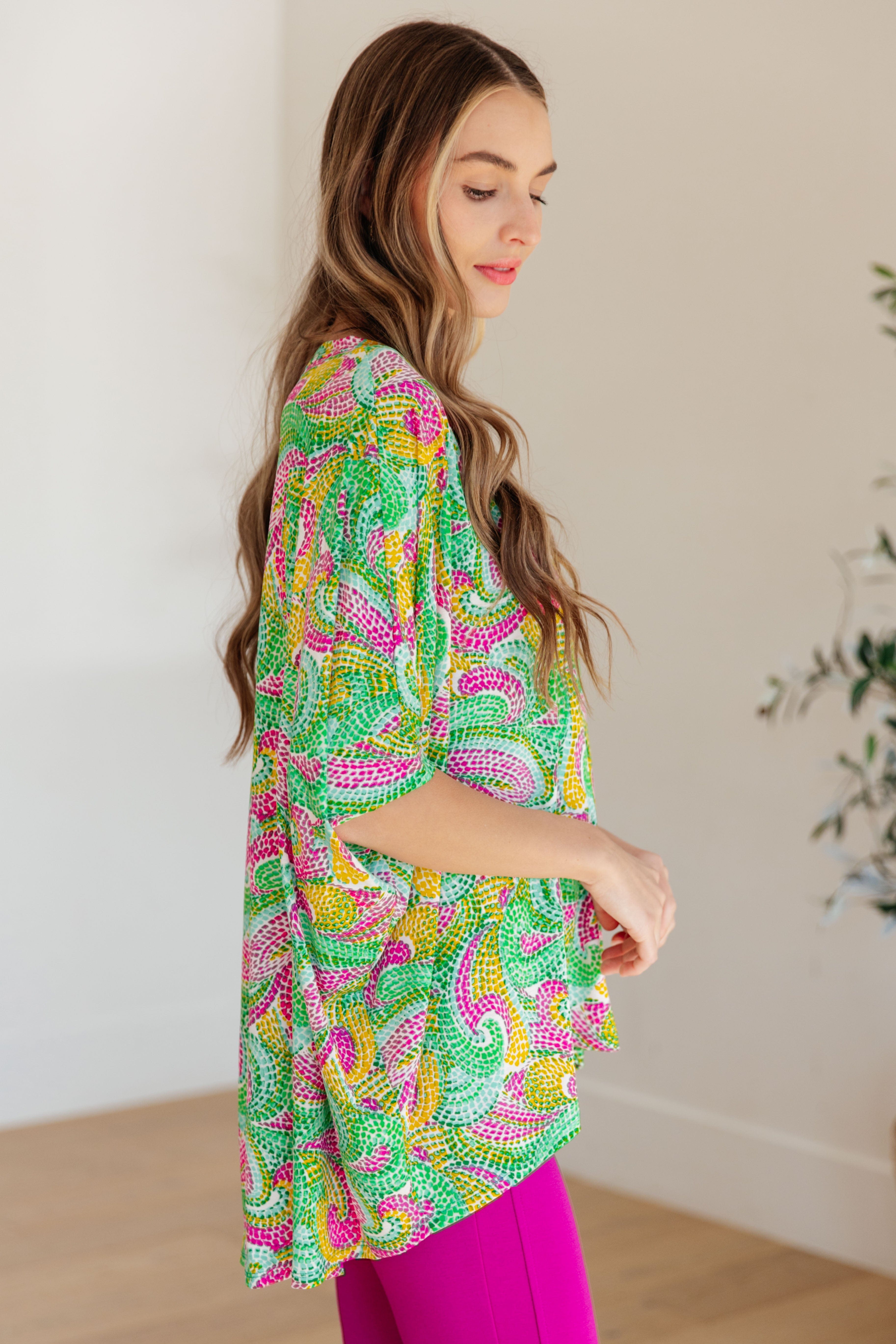 Essential Blouse in Painted Green and Pink-Womens-Stay Foxy Boutique, Florissant, Missouri