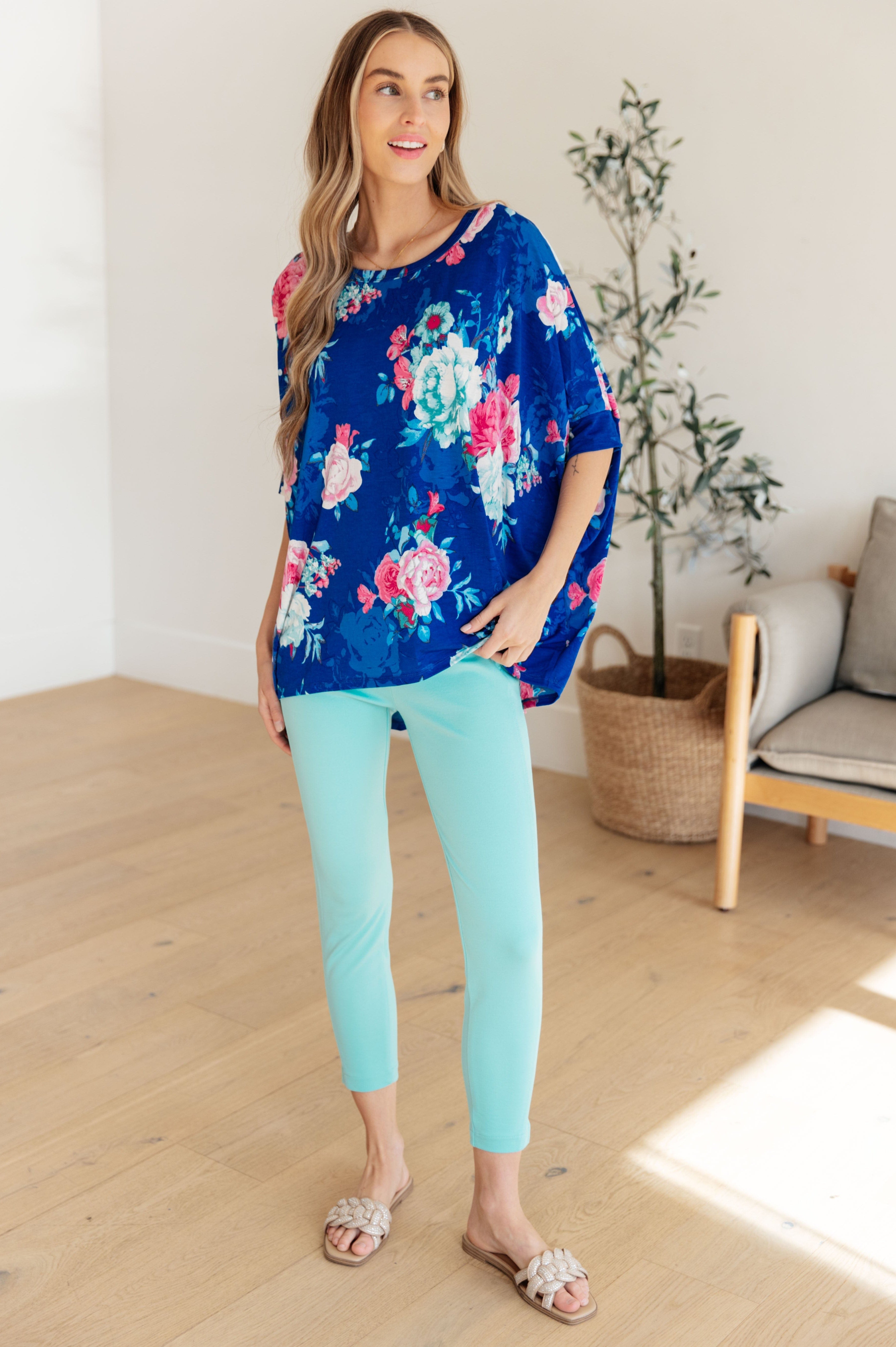 Essential Blouse in Royal and Pink Floral-Womens-Stay Foxy Boutique, Florissant, Missouri