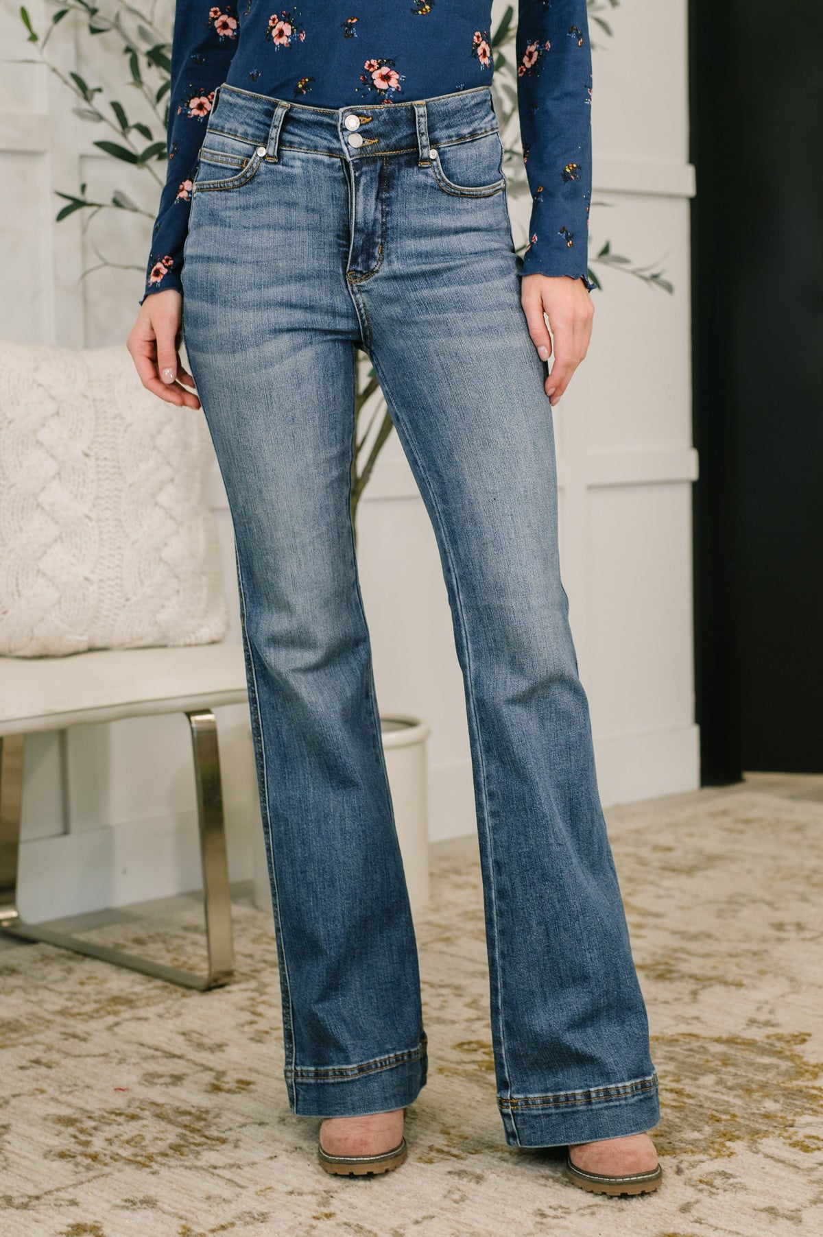 Eva High Waist Flare Tummy Control Double Button WB-Womens-Stay Foxy Boutique, Florissant, Missouri
