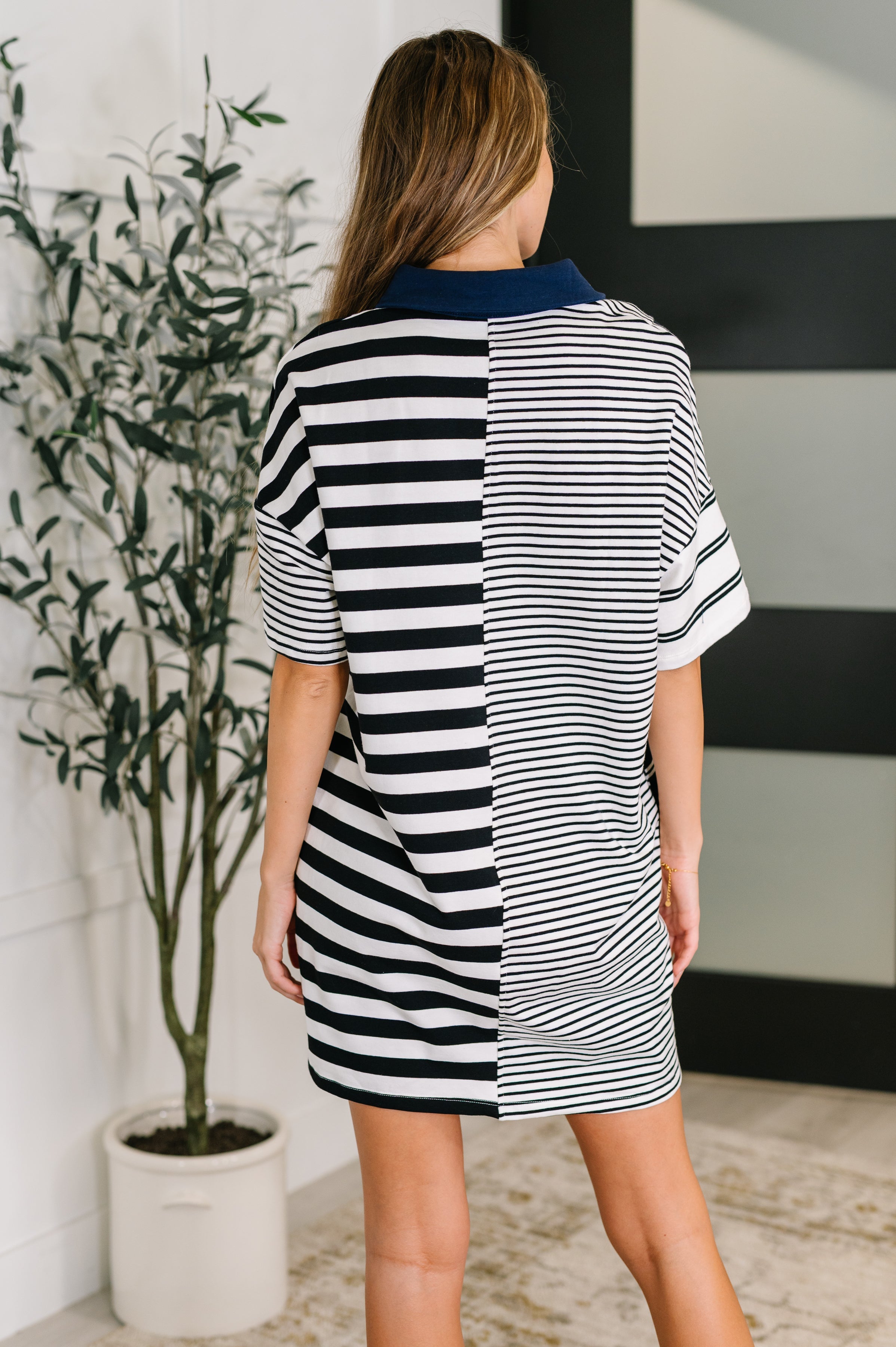 Everlasting Love Striped Collared Dress in Black and Navy-Womens-Stay Foxy Boutique, Florissant, Missouri