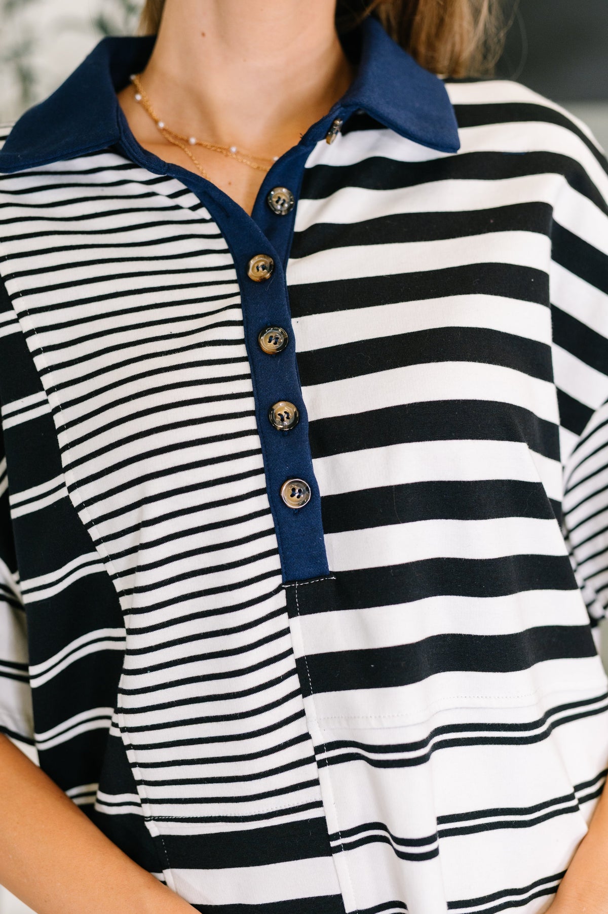 Everlasting Love Striped Collared Dress in Black and Navy-Womens-Stay Foxy Boutique, Florissant, Missouri