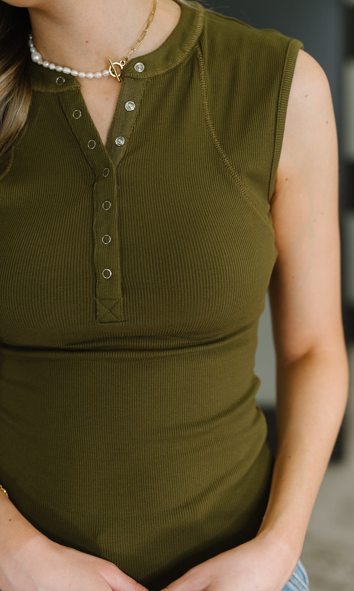 Everyday Edge Knit Henley Tank in Camo Green-Womens-Stay Foxy Boutique, Florissant, Missouri