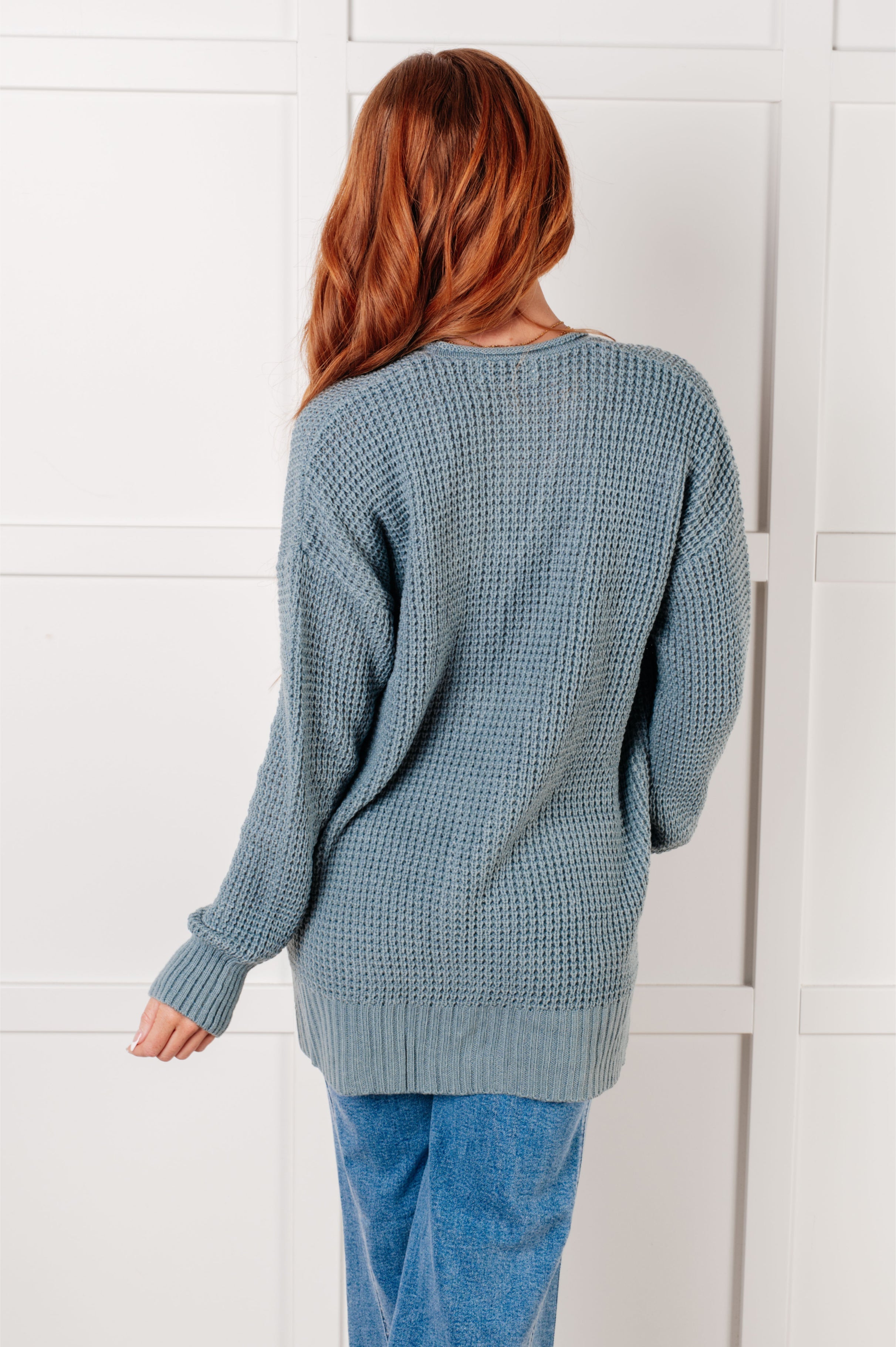 Everything Layer Waffle Knit Open Front Cardigan in Blue Grey-Layers-Stay Foxy Boutique, Florissant, Missouri