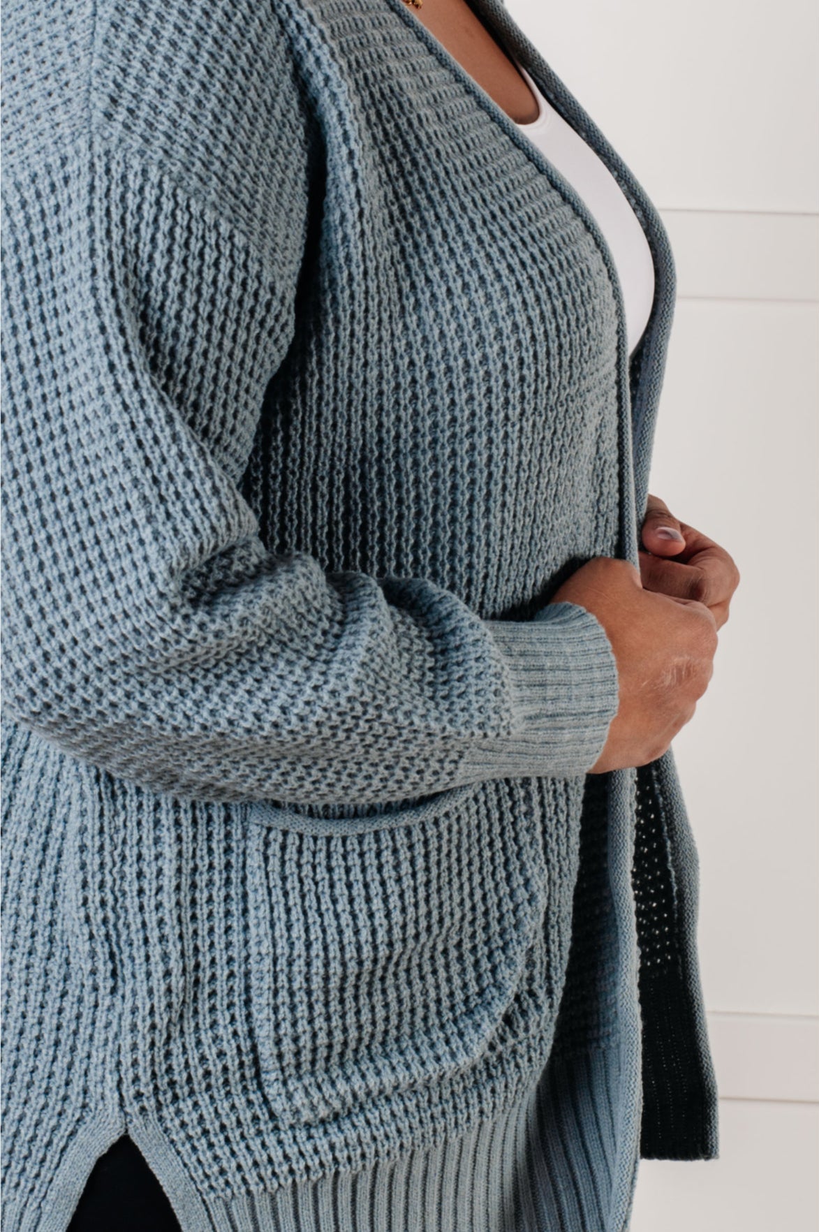 Everything Layer Waffle Knit Open Front Cardigan in Blue Grey-Layers-Stay Foxy Boutique, Florissant, Missouri