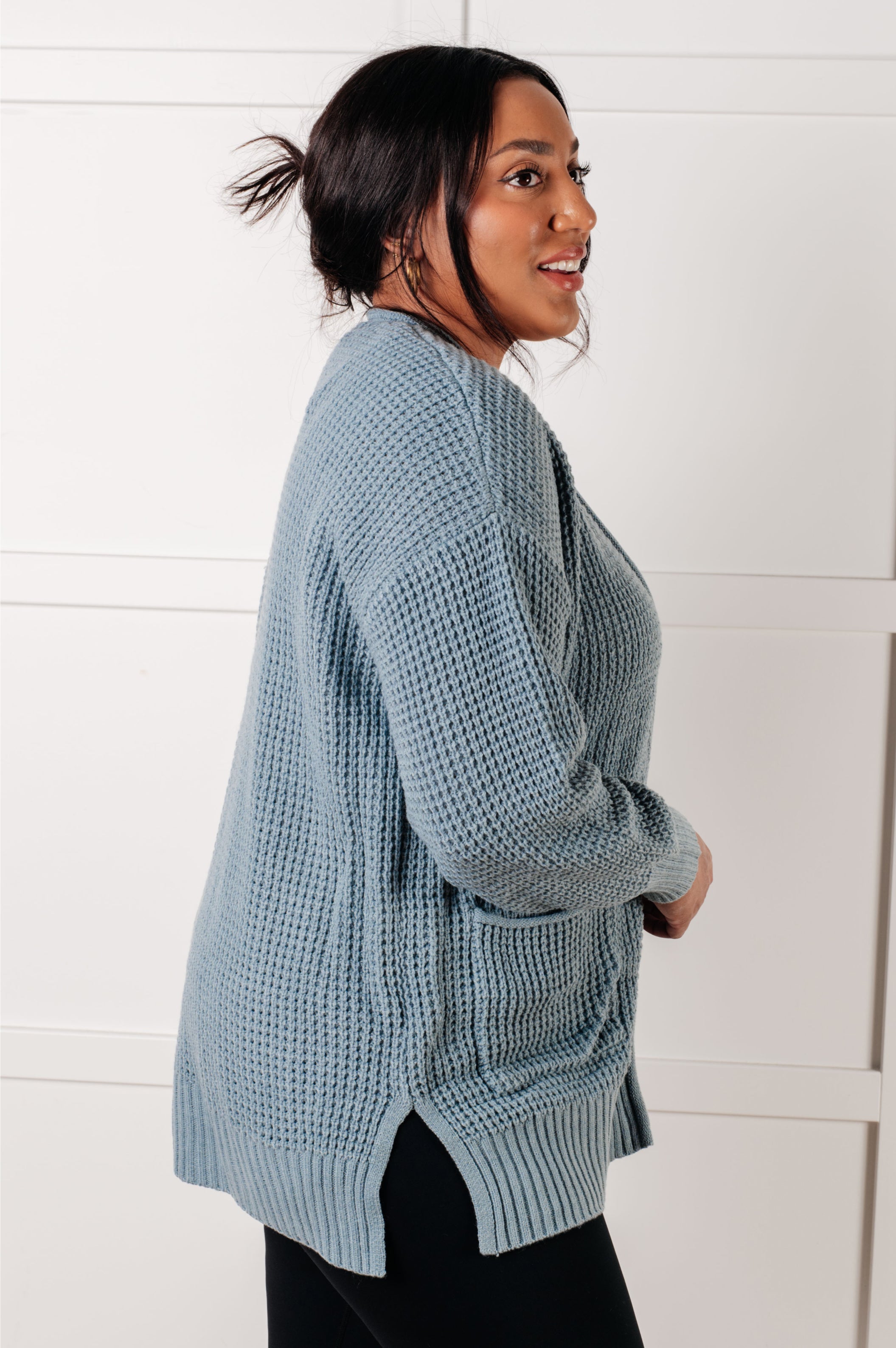 Everything Layer Waffle Knit Open Front Cardigan in Blue Grey-Layers-Stay Foxy Boutique, Florissant, Missouri