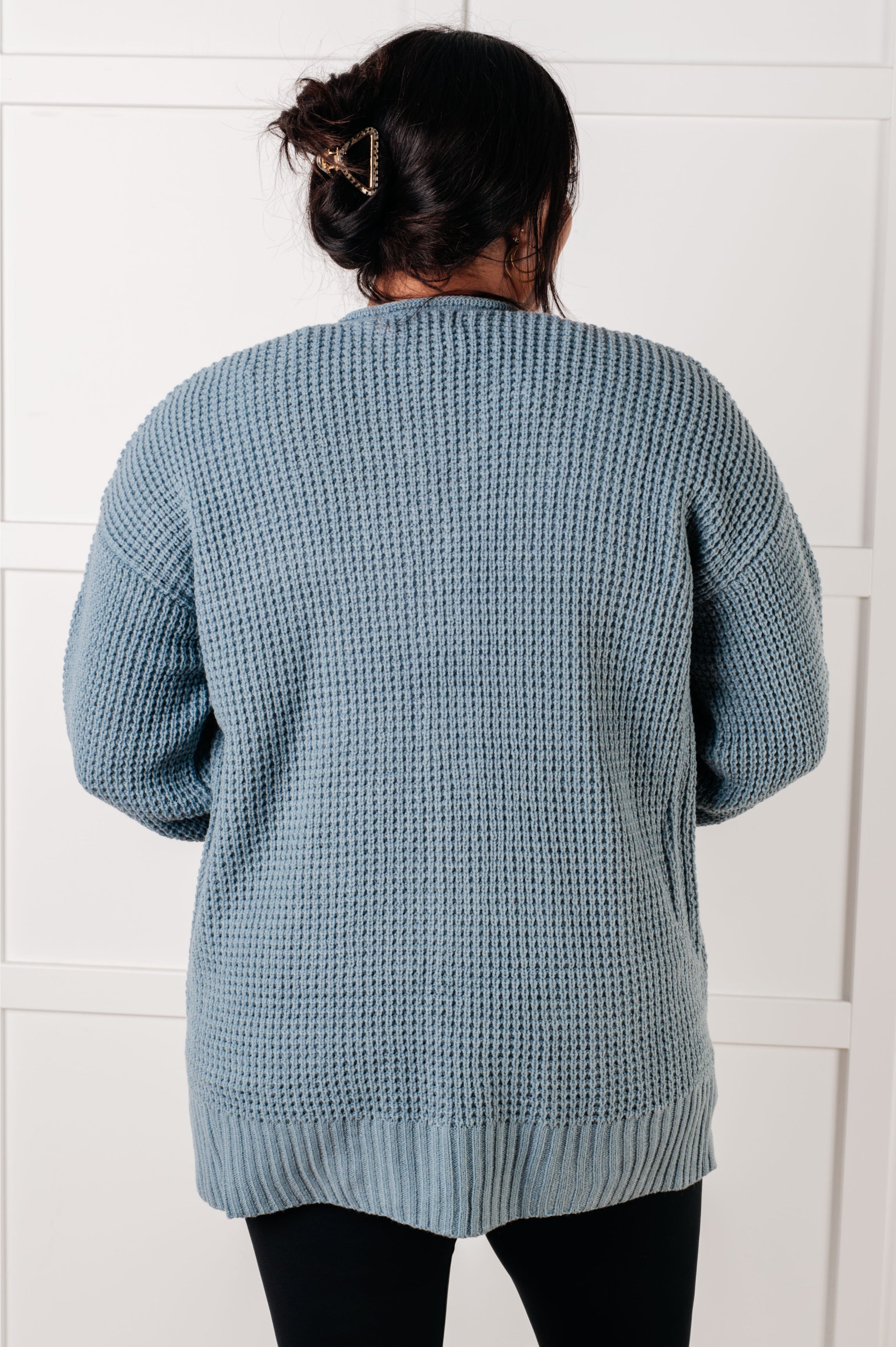 Everything Layer Waffle Knit Open Front Cardigan in Blue Grey-Layers-Stay Foxy Boutique, Florissant, Missouri
