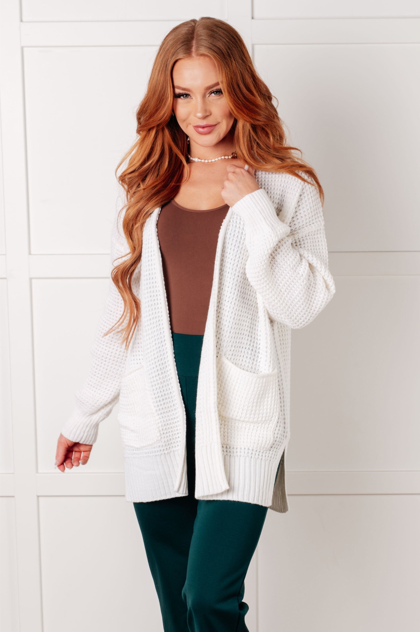 Everything Layer Waffle Knit Open Front Cardigan in Ivory-Layers-Stay Foxy Boutique, Florissant, Missouri
