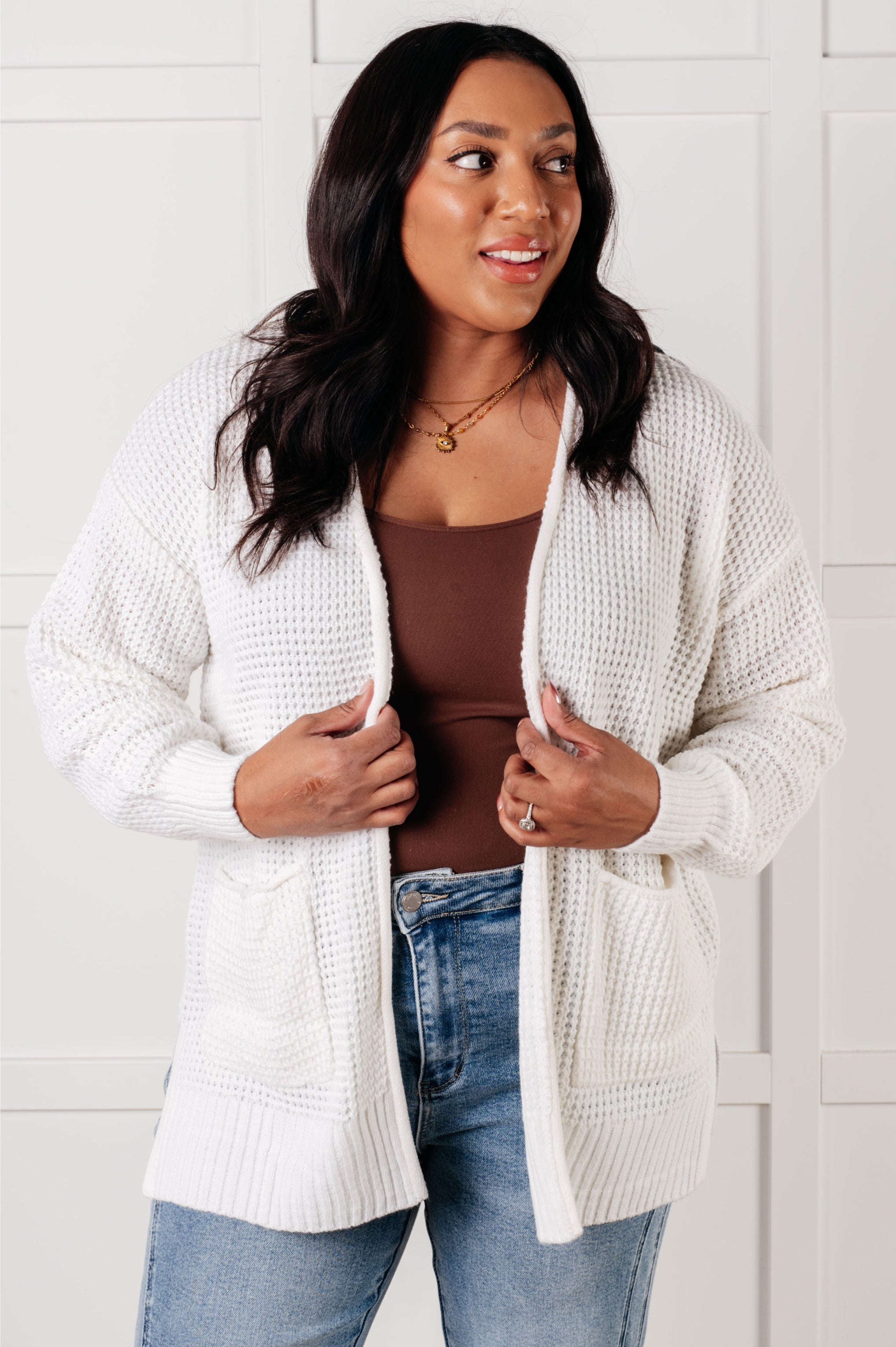 Everything Layer Waffle Knit Open Front Cardigan in Ivory-Layers-Stay Foxy Boutique, Florissant, Missouri