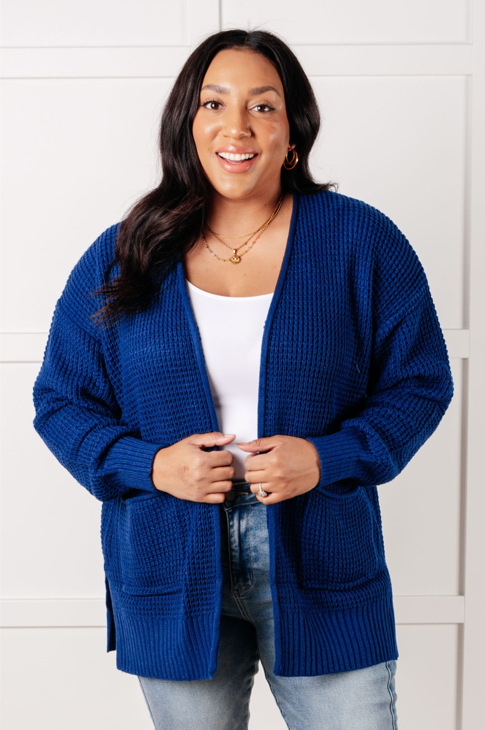Everything Layer Waffle Knit Open Front Cardigan in Light Navy-Layers-Stay Foxy Boutique, Florissant, Missouri
