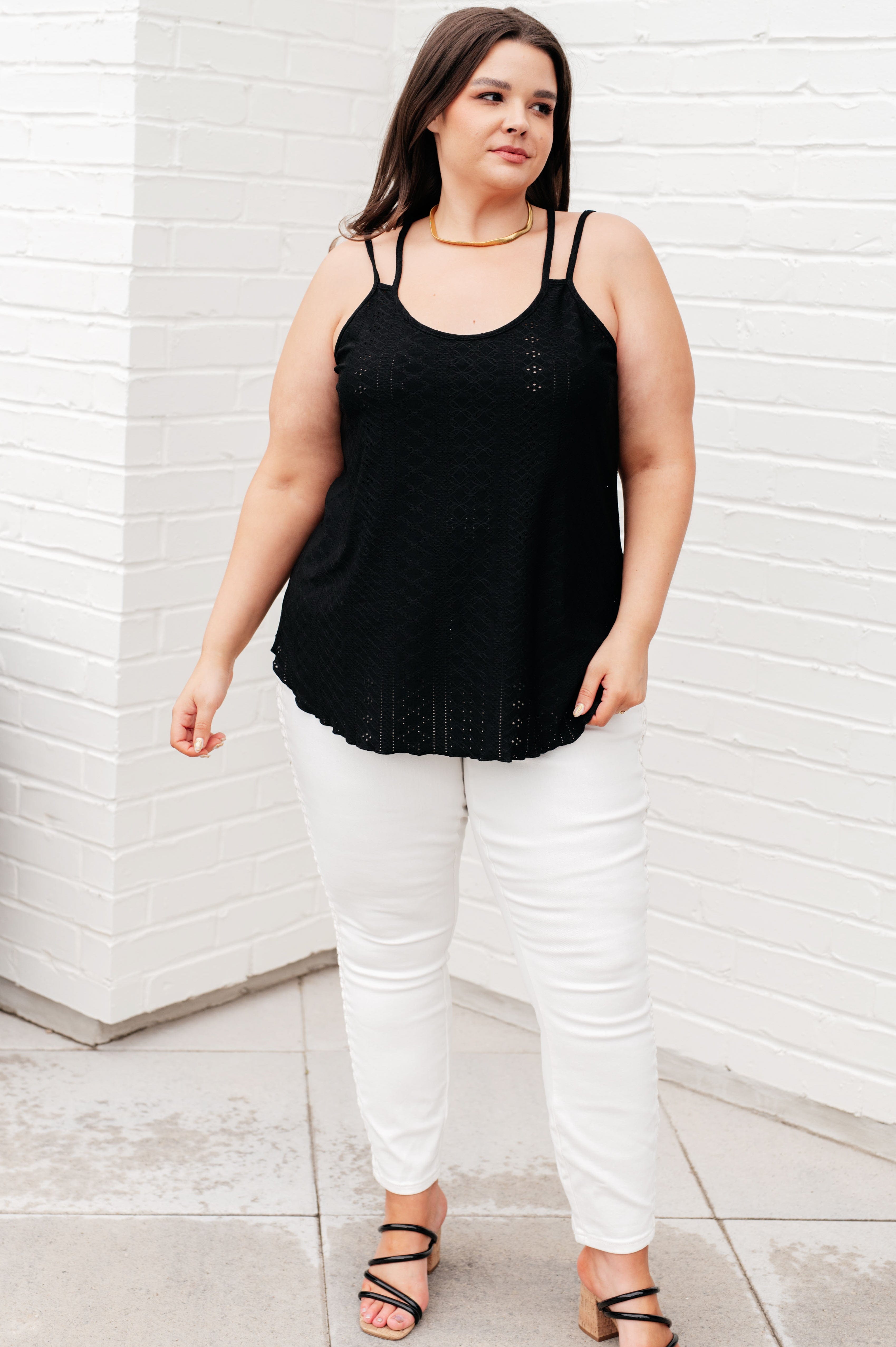 Eye on the Prize Eyelet Tank in Black-Tops-Stay Foxy Boutique, Florissant, Missouri