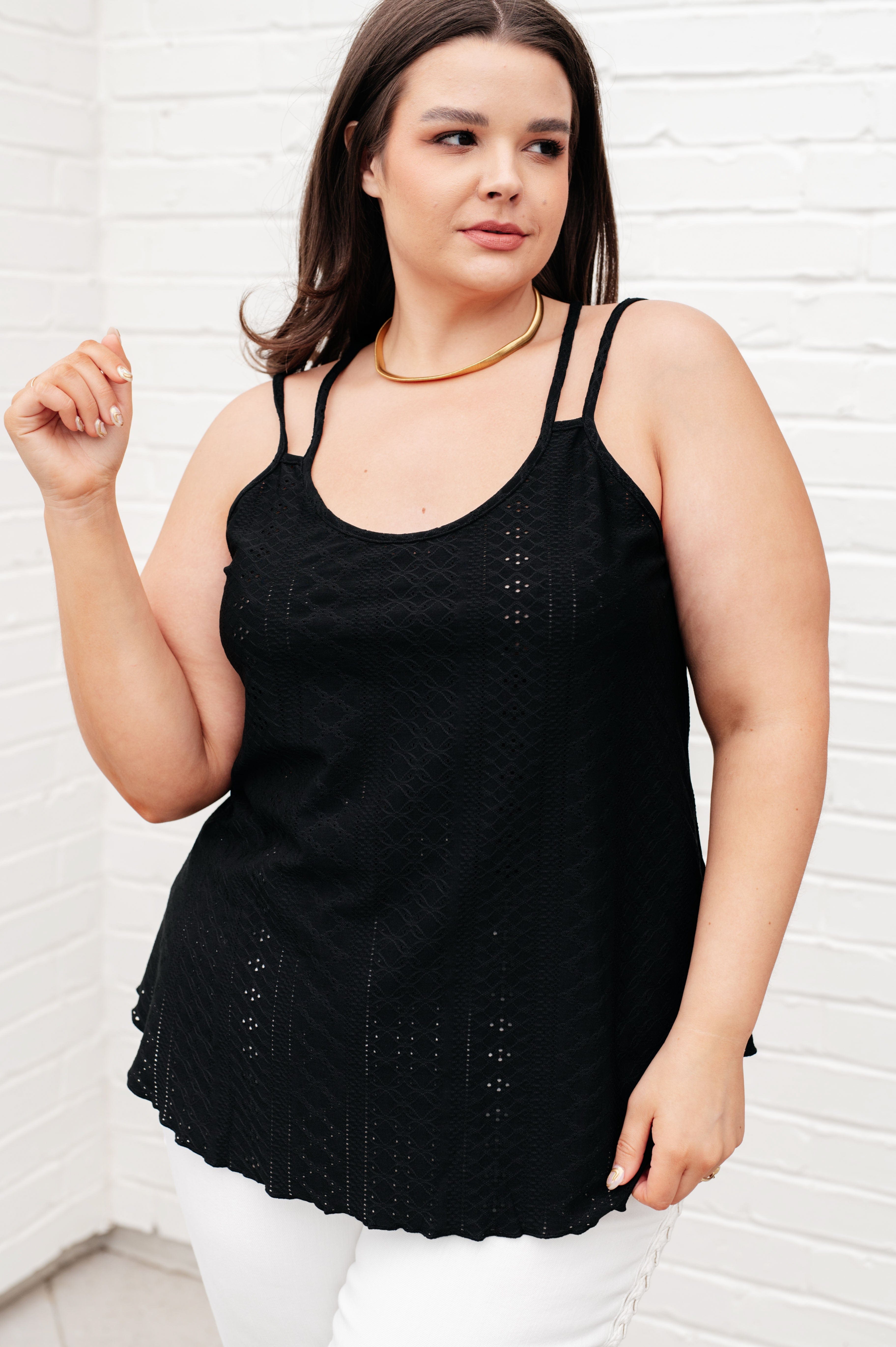 Eye on the Prize Eyelet Tank in Black-Tops-Stay Foxy Boutique, Florissant, Missouri