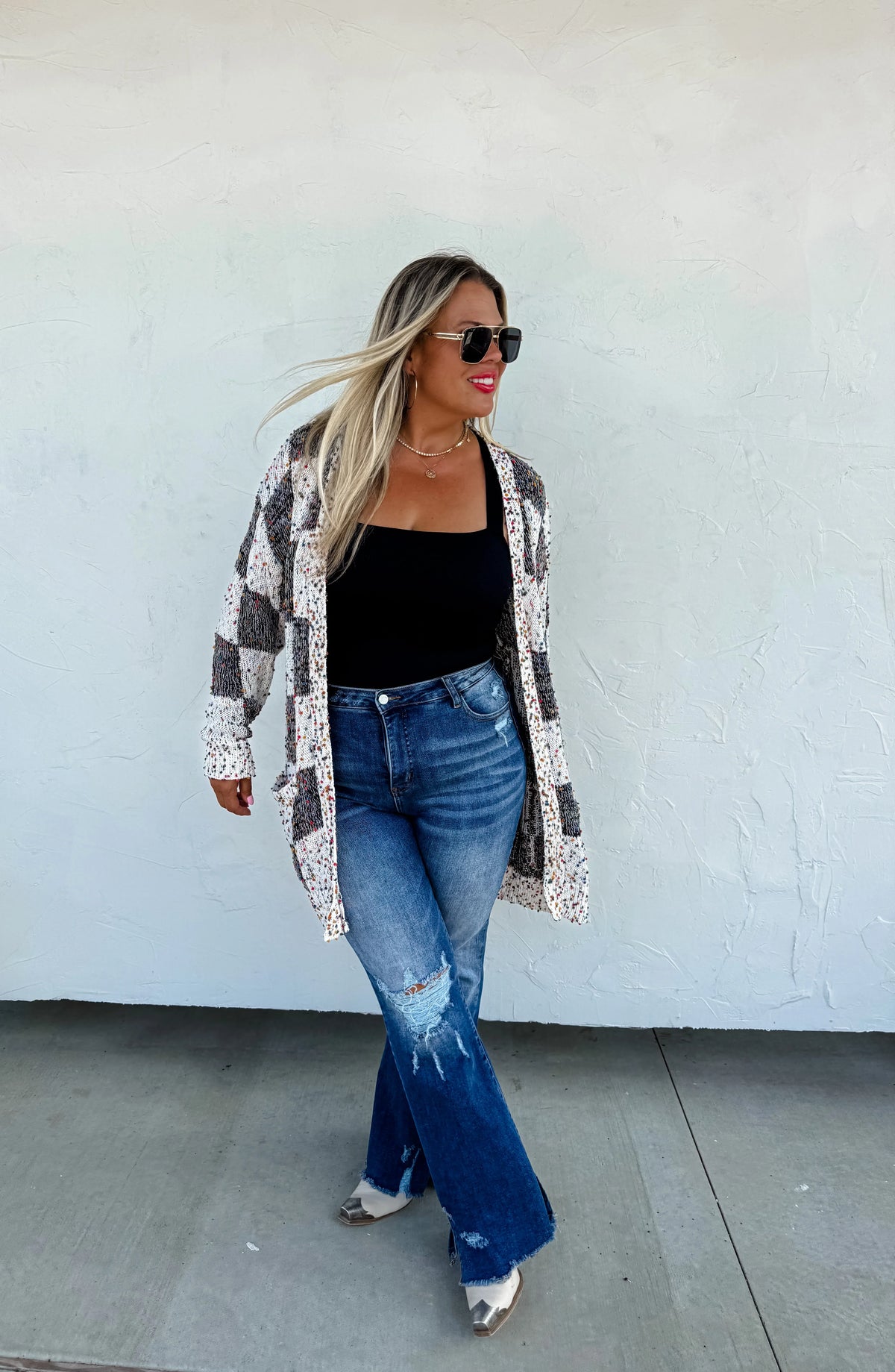 PREORDER: Checkered Miley Dot Cardigan in Four Colors-Womens-Stay Foxy Boutique, Florissant, Missouri