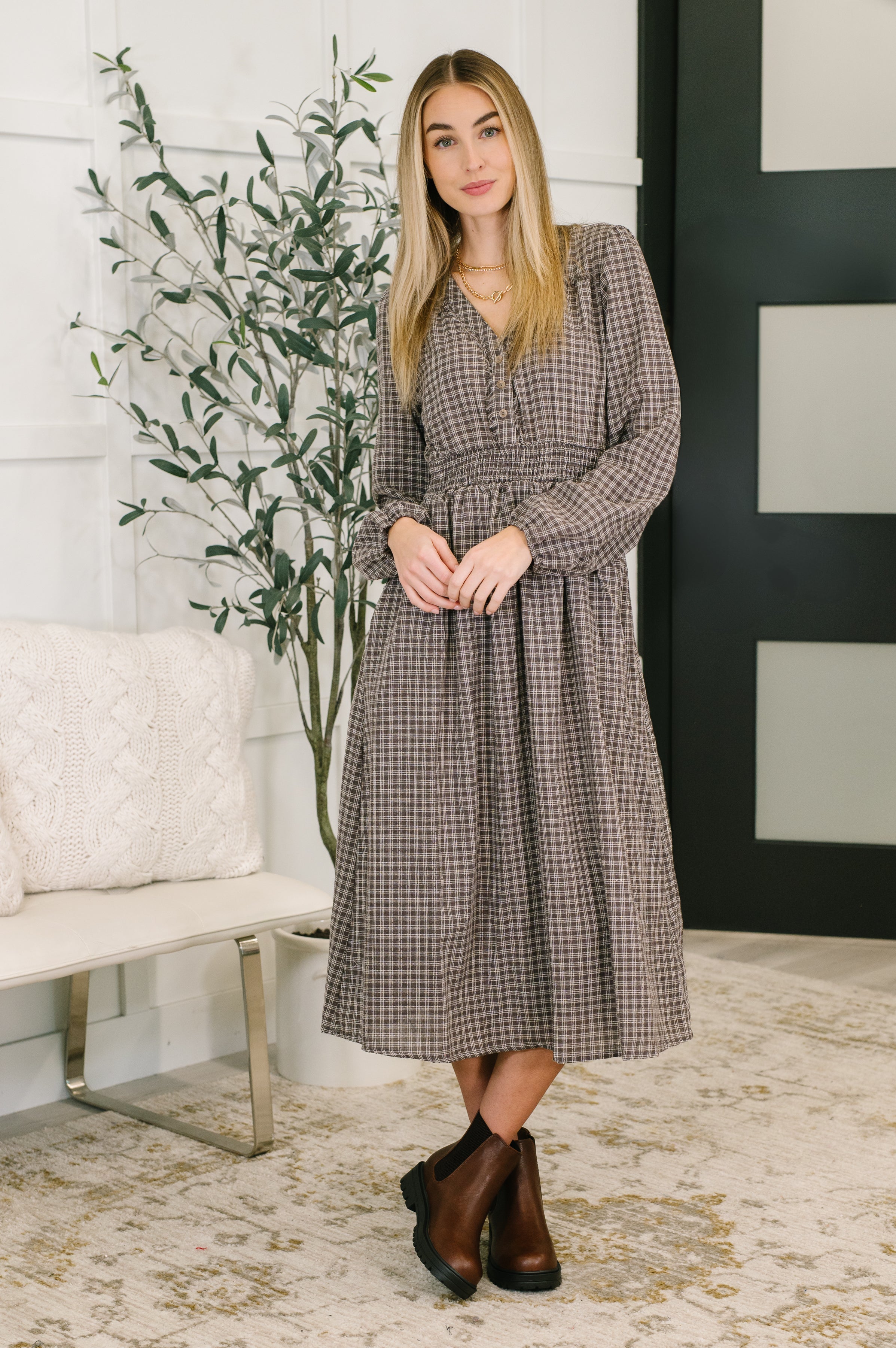 Fairytale Plot Plaid Midi Dress-Womens-Stay Foxy Boutique, Florissant, Missouri