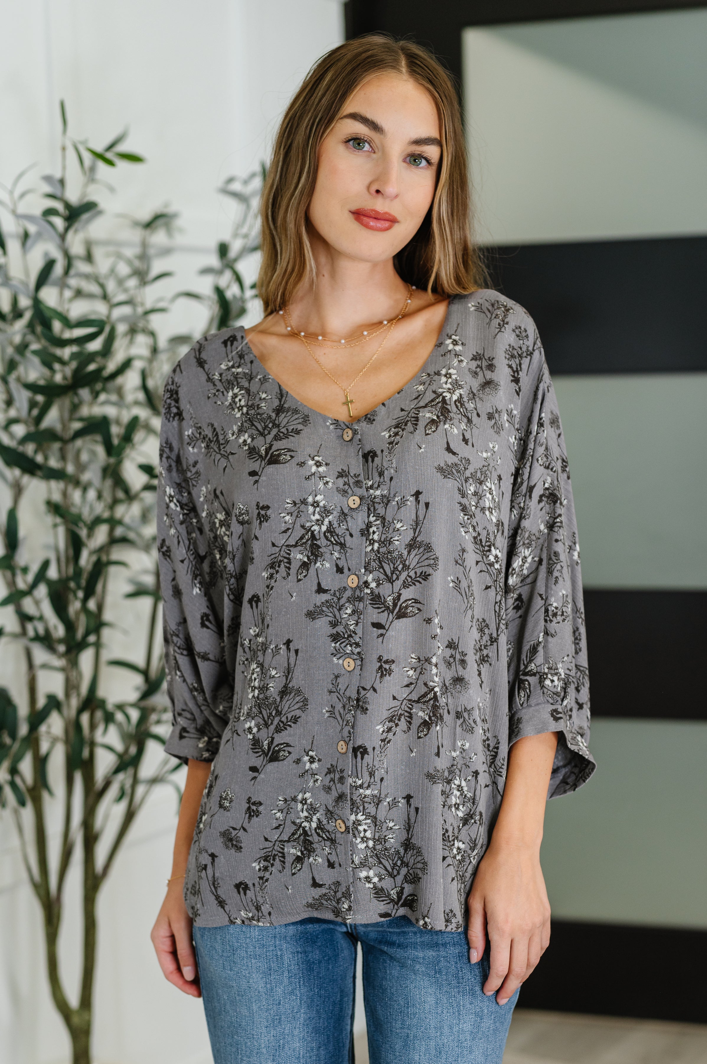 Falling in Deep Crinkle Woven Blouse Dune Grey-Womens-Stay Foxy Boutique, Florissant, Missouri